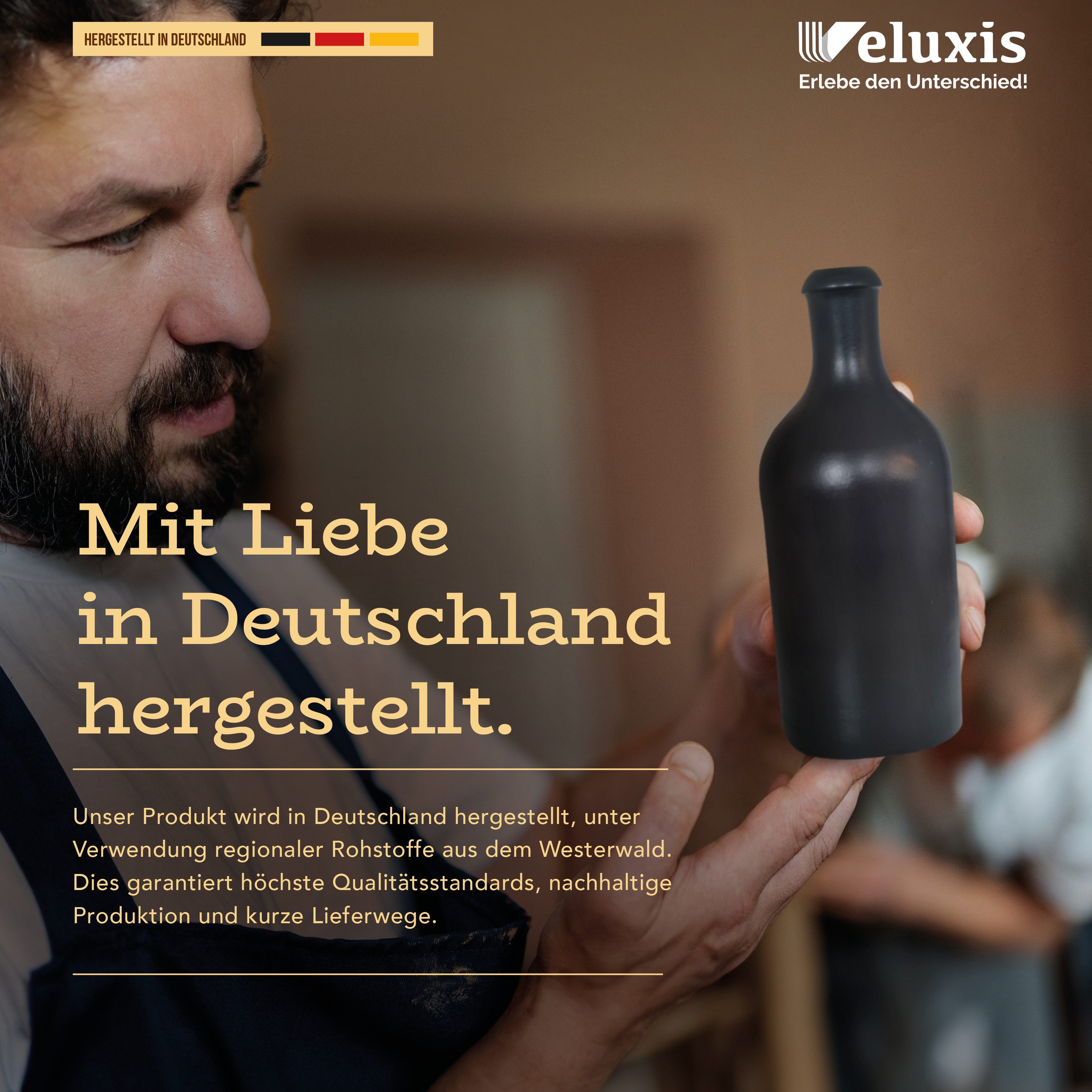 Veluxis Küchenorganizer-Set Essig & Öl Feinsteinzeug Flaschen-Set 2x 500ml + Ausgießer & Deckel, (Set), Made in Germany, 100% UV-Schutz, lebensmittelechte Materialien