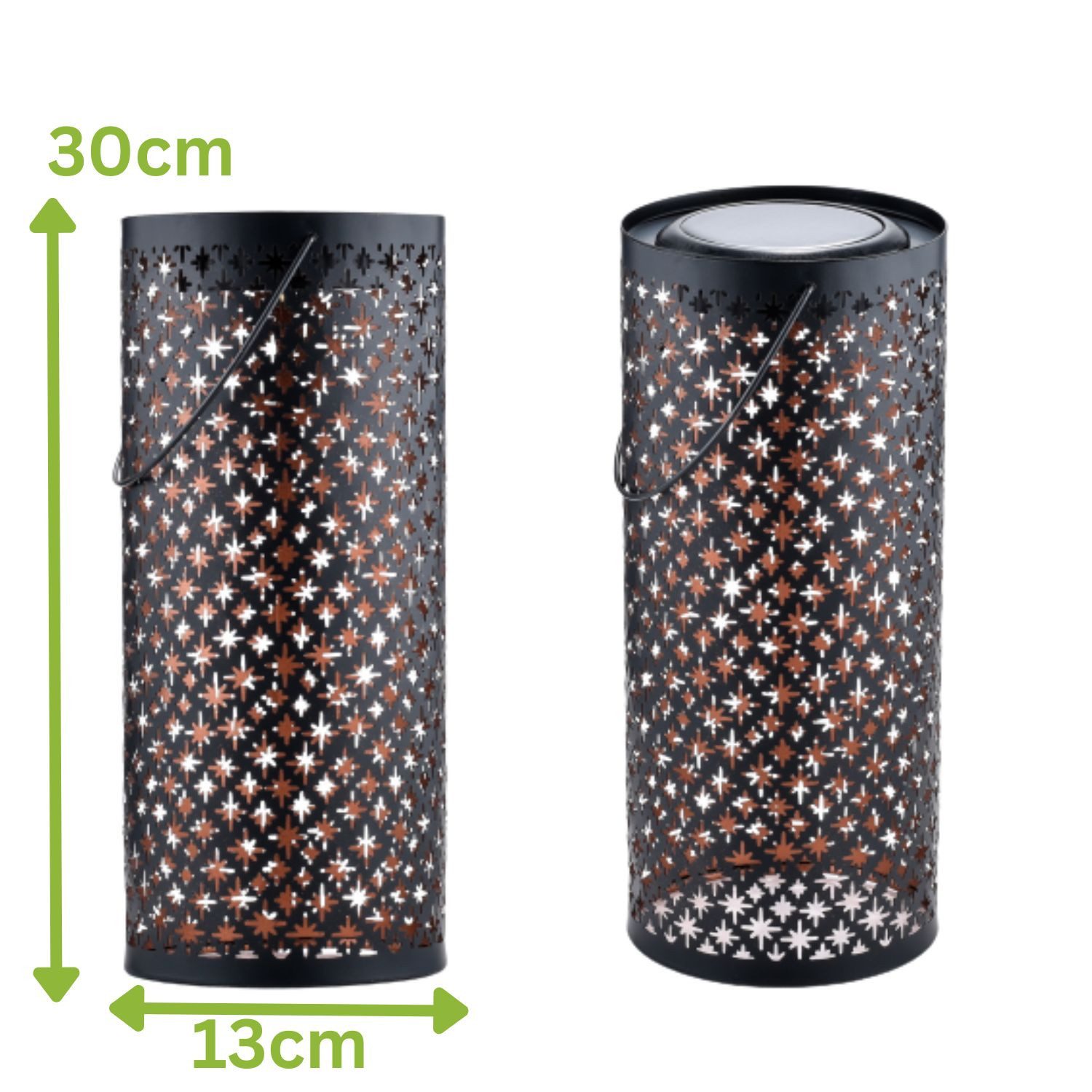 Marrakesch Orient & Mediterran Interior LED Solarleuchte 2er Set Vintage Solarlaterne Joran modern aus Metall in Schwarz 30 cm, LED fest integriert, Hängeleuchte