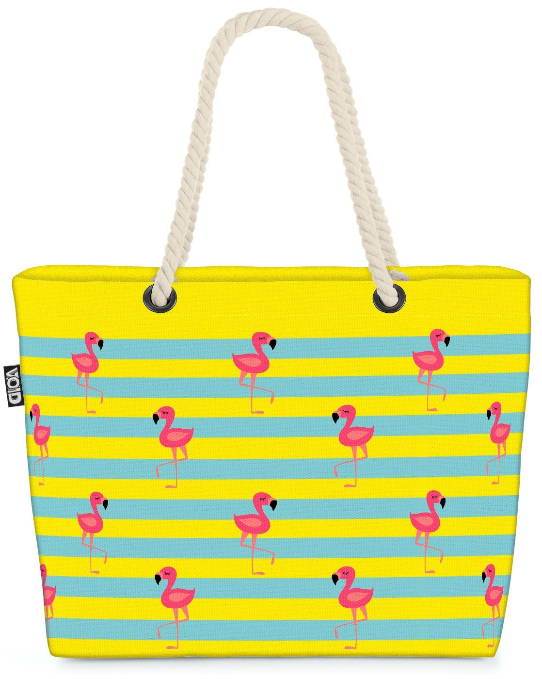 VOID Strandtasche (1-tlg), Flamingo Strand Urlaub gelb Pool Reise Tiere gestreift Sommer Beach Muster Bag