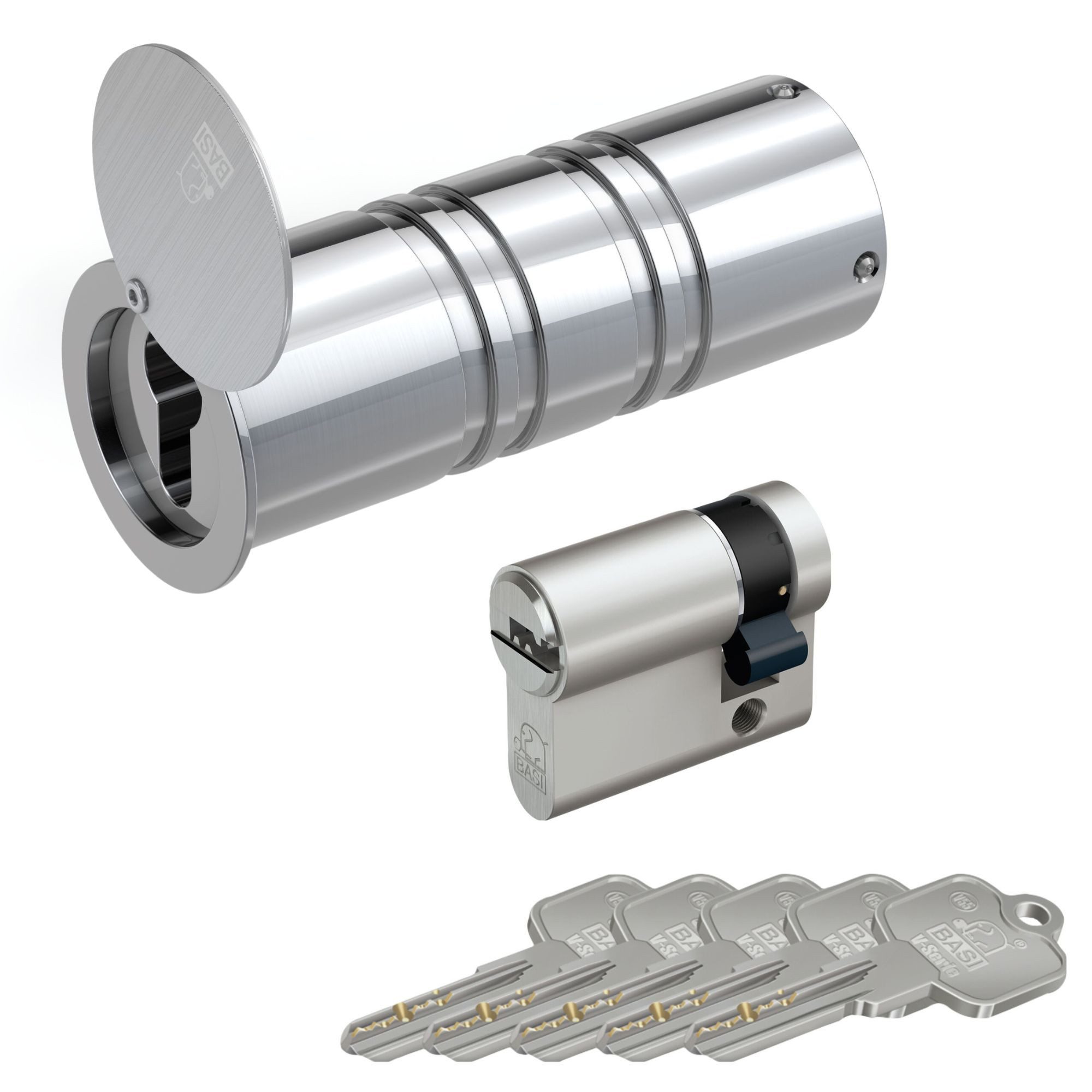 BASI Tresor Rohrtresor (Spar-Set), Schlüsseldepot, Aluminium, mit Halbzylinder, 5 Schlüssel, L142mm Ø50mm