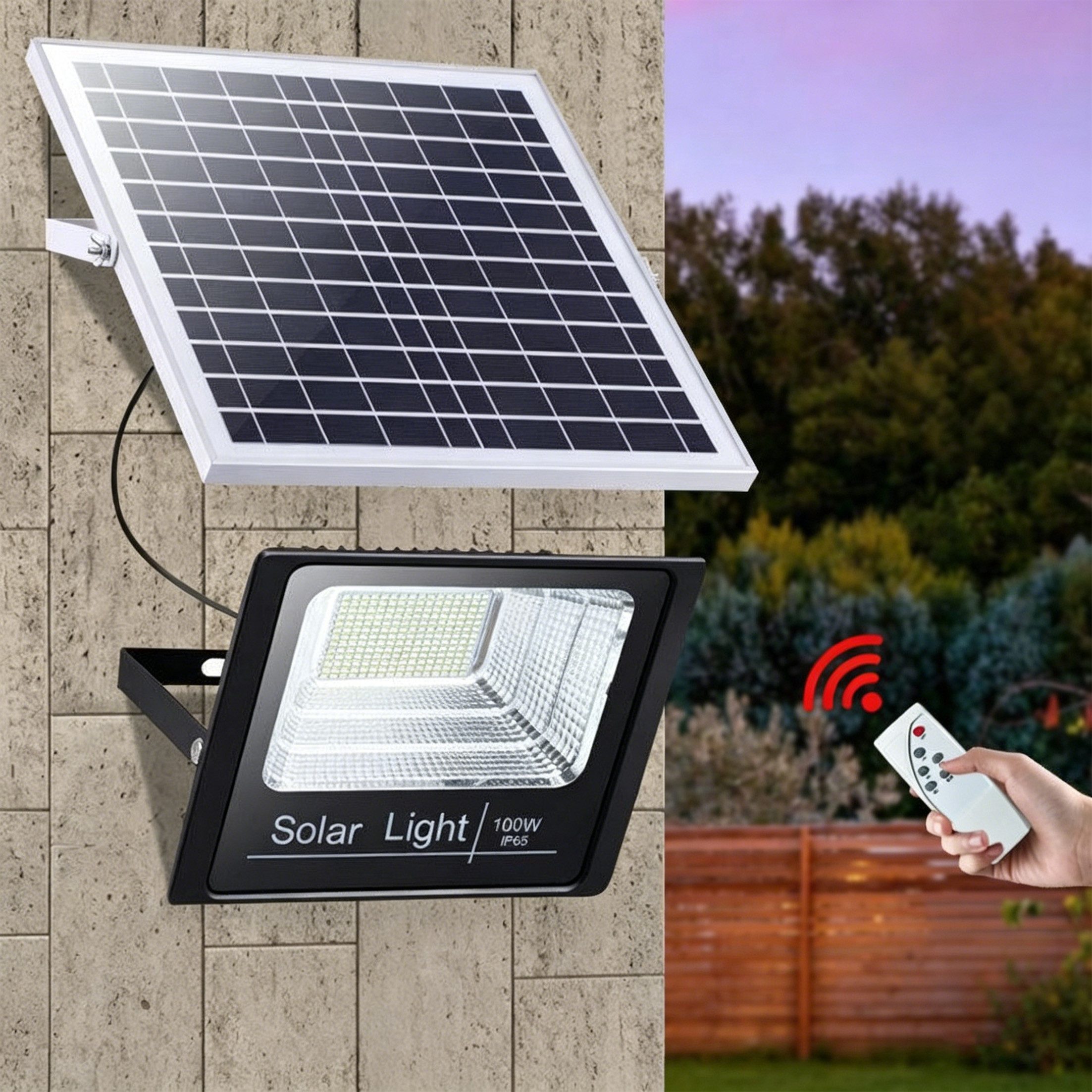 KINSI LED Solarleuchte 500W Solar Außenleuchte LED Gartenstrahler mit Fernbedienung, warme Farbe, IP67 wasserdicht,automatische Dämmerungssensor,für Garten,Hof