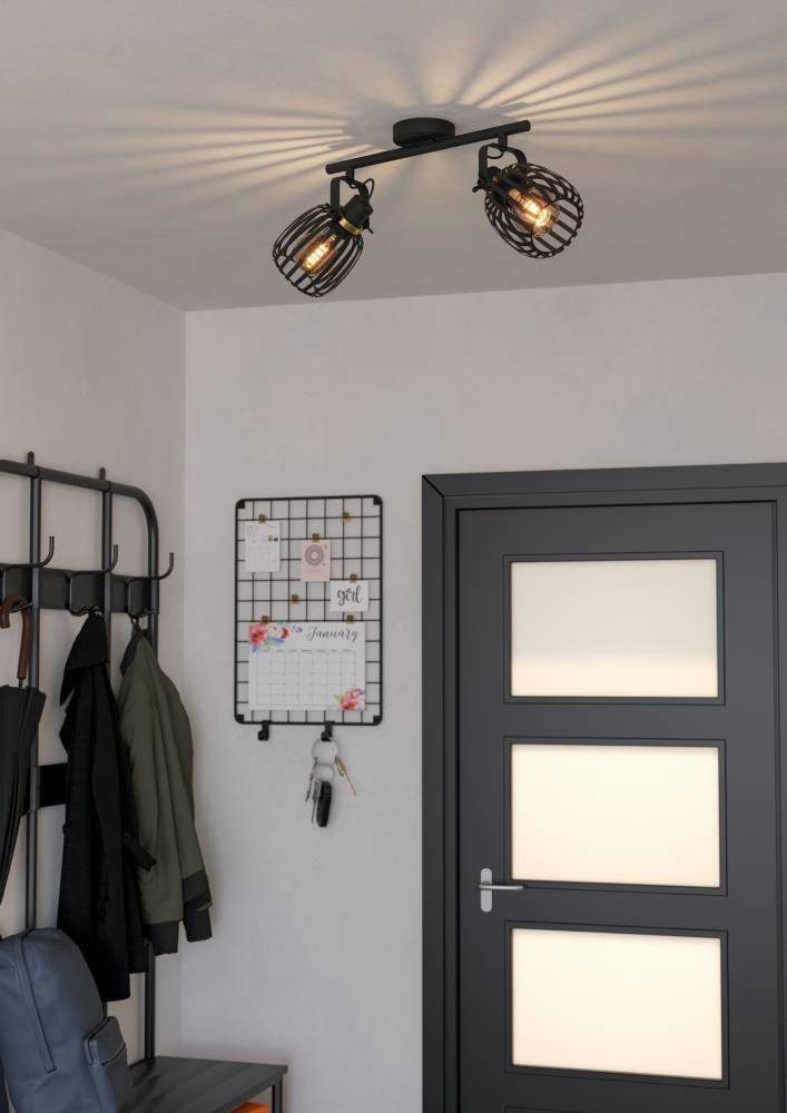 EGLO Deckenspot GIRONA Deckenstrahler, Stahl, IP20, E27,Wohnzimmerlampe, Flurlampe, ohne Leuchtmittel, Spot, L44 x B19 x H15 cm, schwarz, messing-gebürstet, 2X40W exkl.