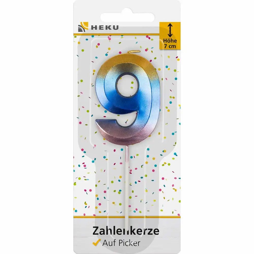 HEKU Geburtstagskerze Idena Zahlenkerze 9 auf Picker - Geburtstagskerze 7cm