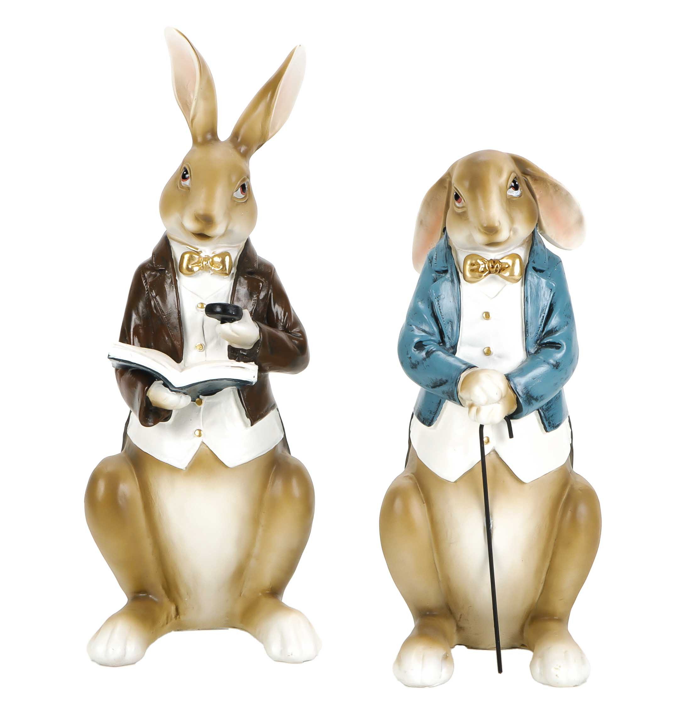 Bubble-Store Osterhase Hase (Oster Deko Figur, 2 St., Hase mit Buch und Lupe und Hase mit Gehstock), Dekohasen, 2 Osterhasen, Hasenfigur, Hase Dekofigur, Osterdeko