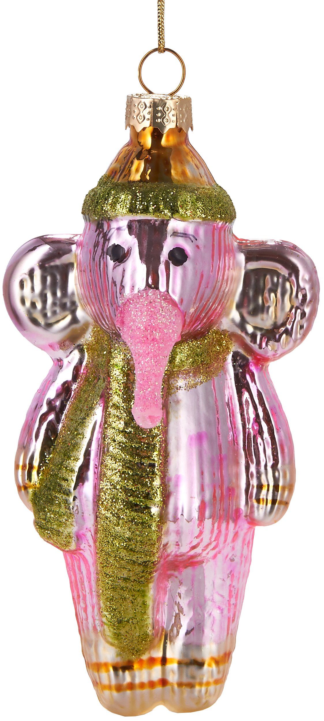 Christbaumschmuck Handbemalte Weihnachtskugel Rosa Elefant mit Mütze