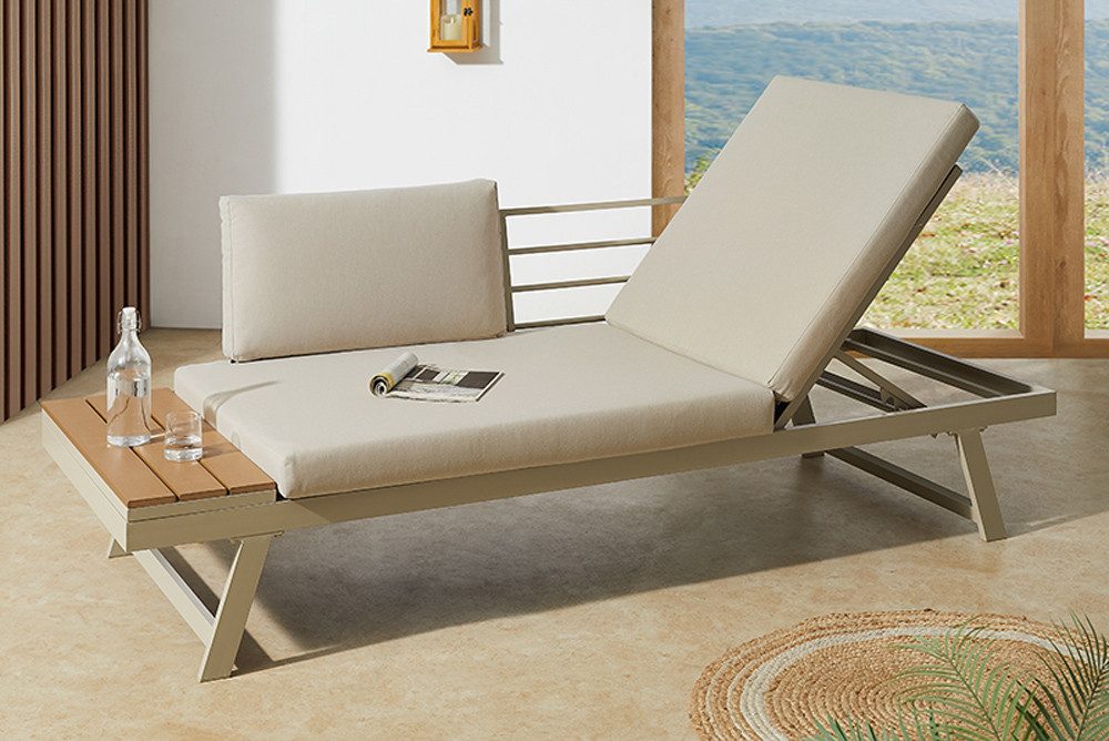 riess-ambiente Loungesofa MODULAR MIAMI 230cm champagner greige · wetterfeste Outdoor-Liege, Einzelartikel 1 Teile, Balkon/Terrasse/Garten · Aluminium & WPC · verstellbares Kopfteil