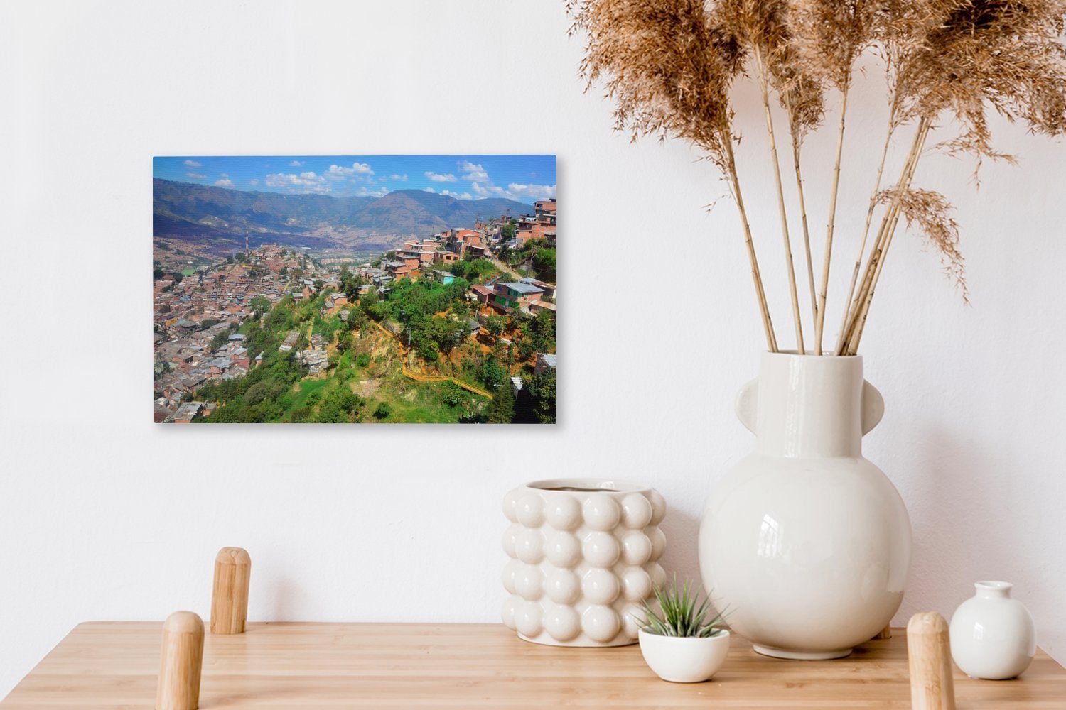 30x20 und Berge Leinwandbilder, Wanddeko, in Kolumbien, Medellín Blick Leinwandbild seine (1 Aufhängefertig, St), über cm Wandbild OneMillionCanvasses®