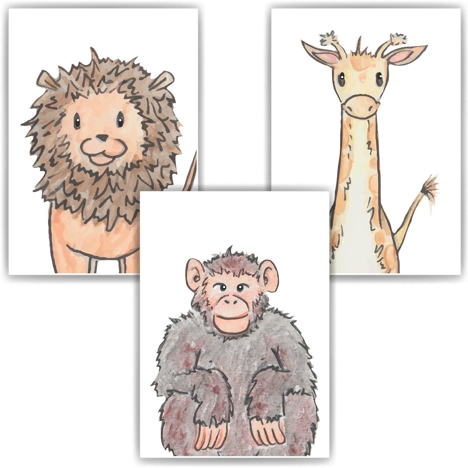 Tigerlino Poster Safari Tiere 3er Set Kinderzimmer Bilder Dekoration Löwe Affe Giraffe. € 13,90, (€ 13,90 pro 1 Stk).