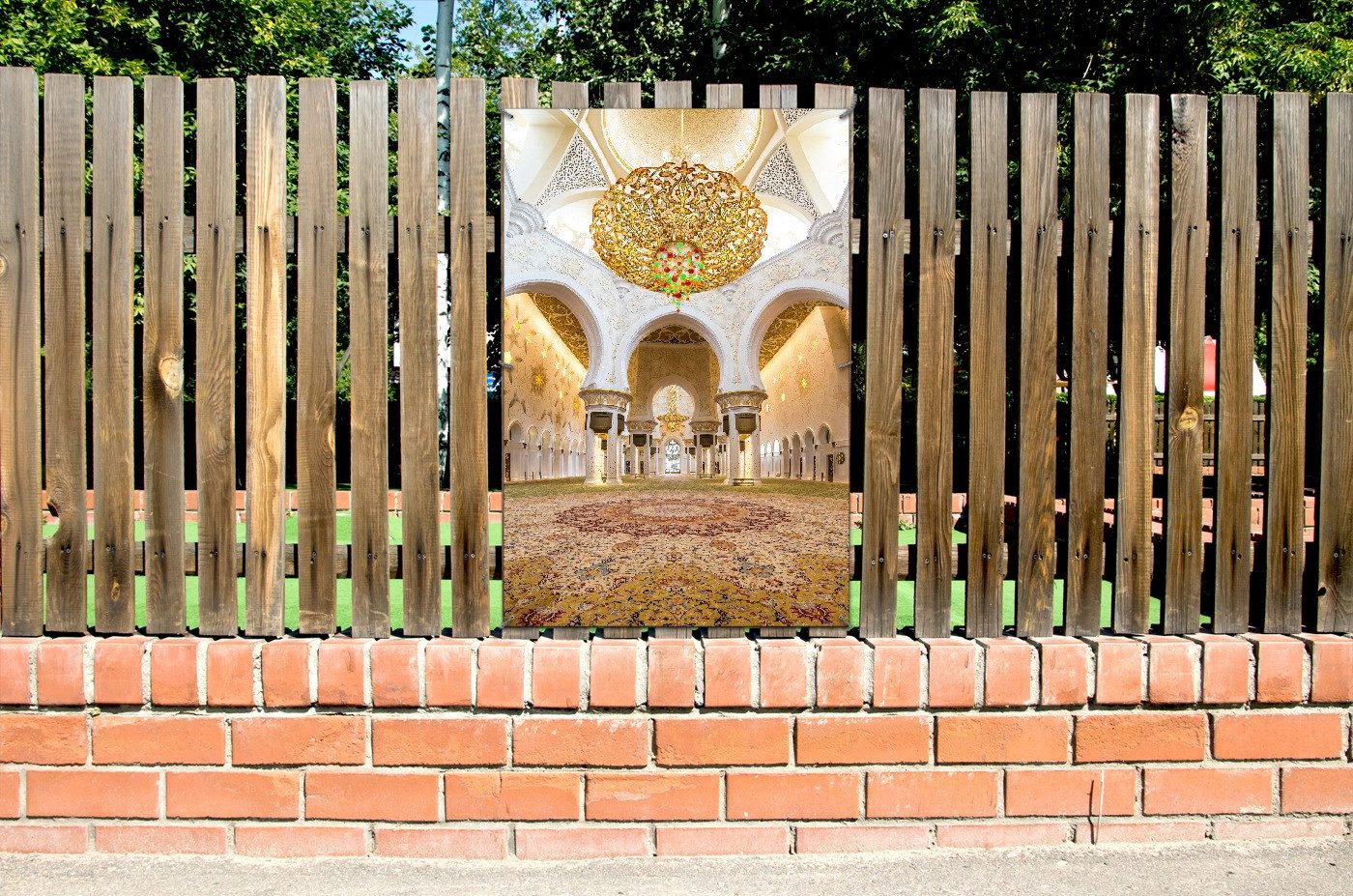 Wallario Sichtschutzzaunmatten Halle mit Kronleuchter