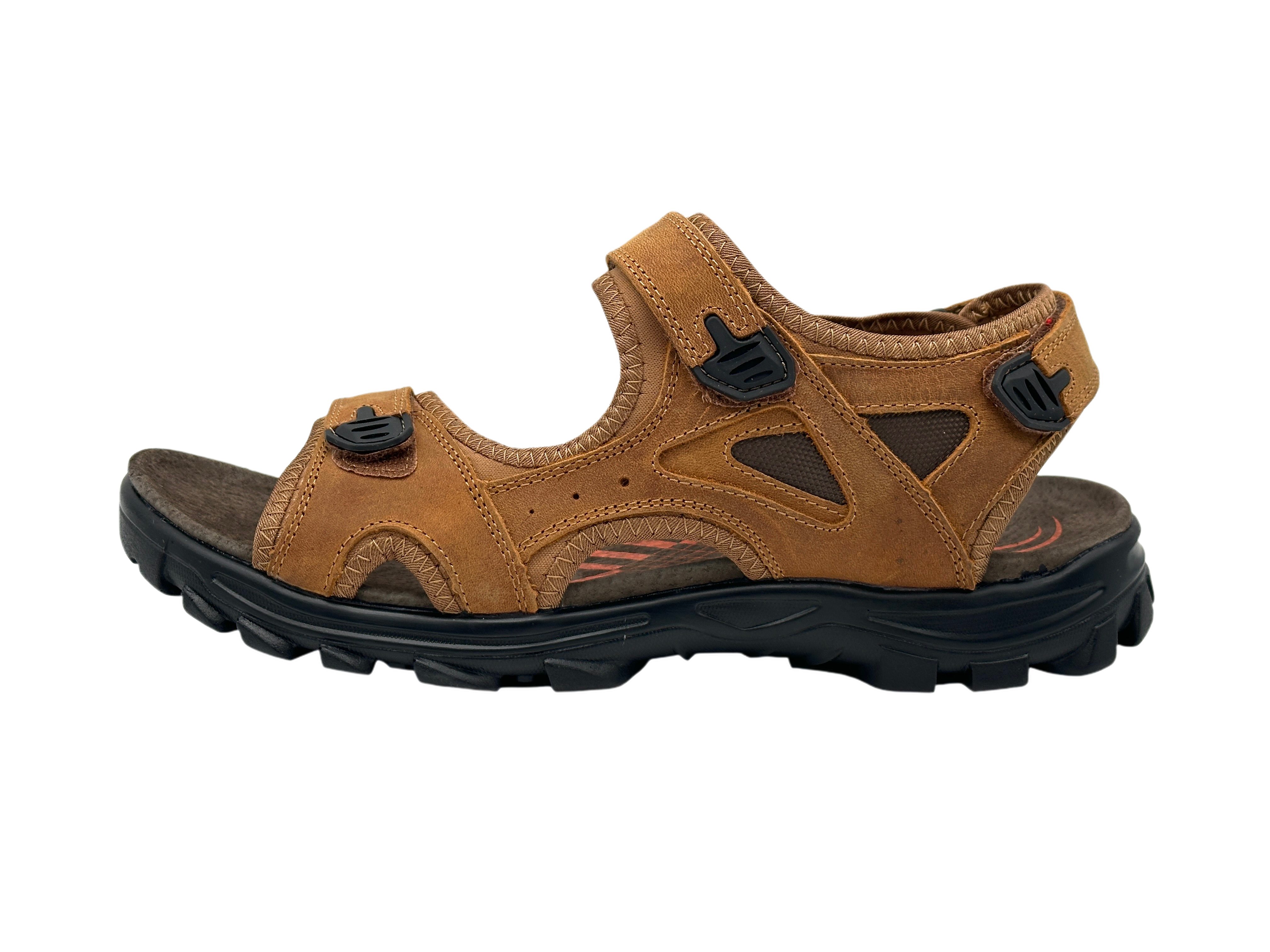 Nowaland Herren Trekkingsandalen aus Leder mit Klettverschluss Trekkingsandale Robuste Trekkingsandalen mit rutschfester Sohle und gepolsterter Sohle