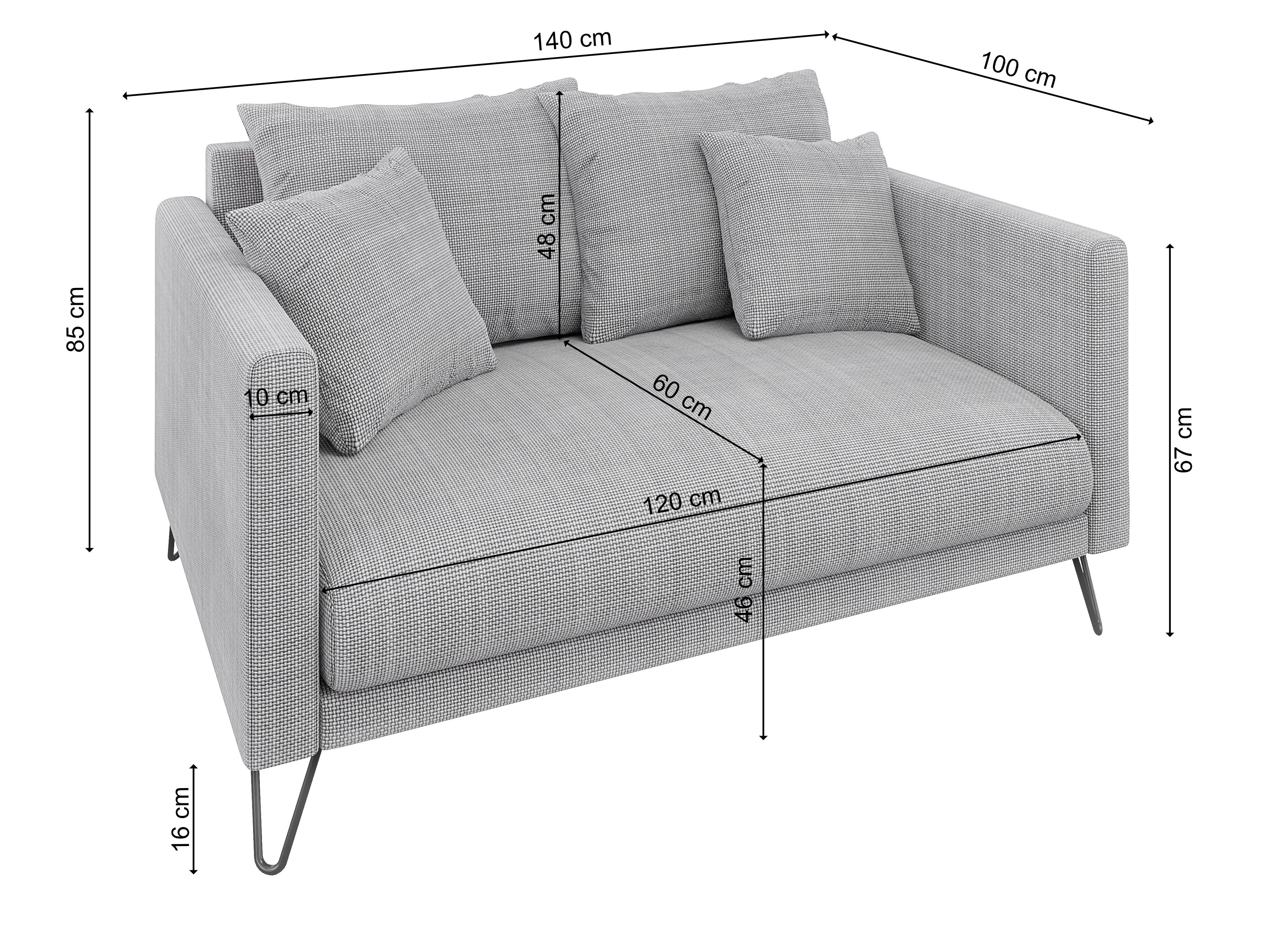 S-Style Möbel 2-Sitzer Sofa Harmony aus Chenille-Stoff mit Hohen Schwarzen Metallfüßen, mit Wellenfederung