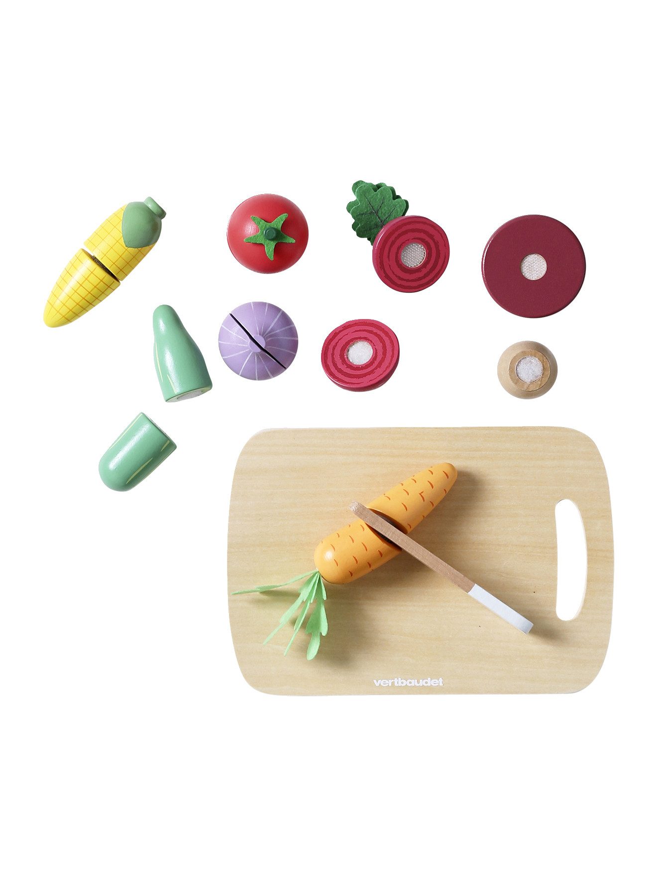vertbaudet Spielküche Kinder Spielgemüse zum Zerteilen aus Holz FSC® Holz