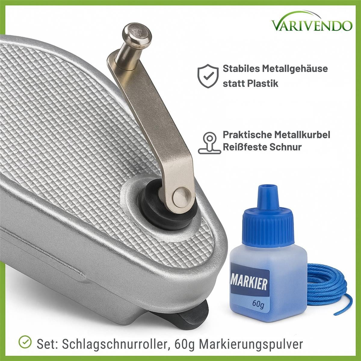 varivendo Schlagschnur Schlagschnurgerät 30m Schnur Anreißpulver 60g Rot/Blau 1 Stück, Kreidepulver Nachfüllfarbe Schlagschnurpulver Schlagschnurfarbe – Bild 5 von 5