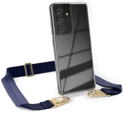 EAZY CASE Handykette Silikon Kette Karabiner für Galaxy S21 Ultra 5G 6,8 Zoll, Handykette zum Umhängen Slim Phone Chain Festivalbag Smartphone Blau
