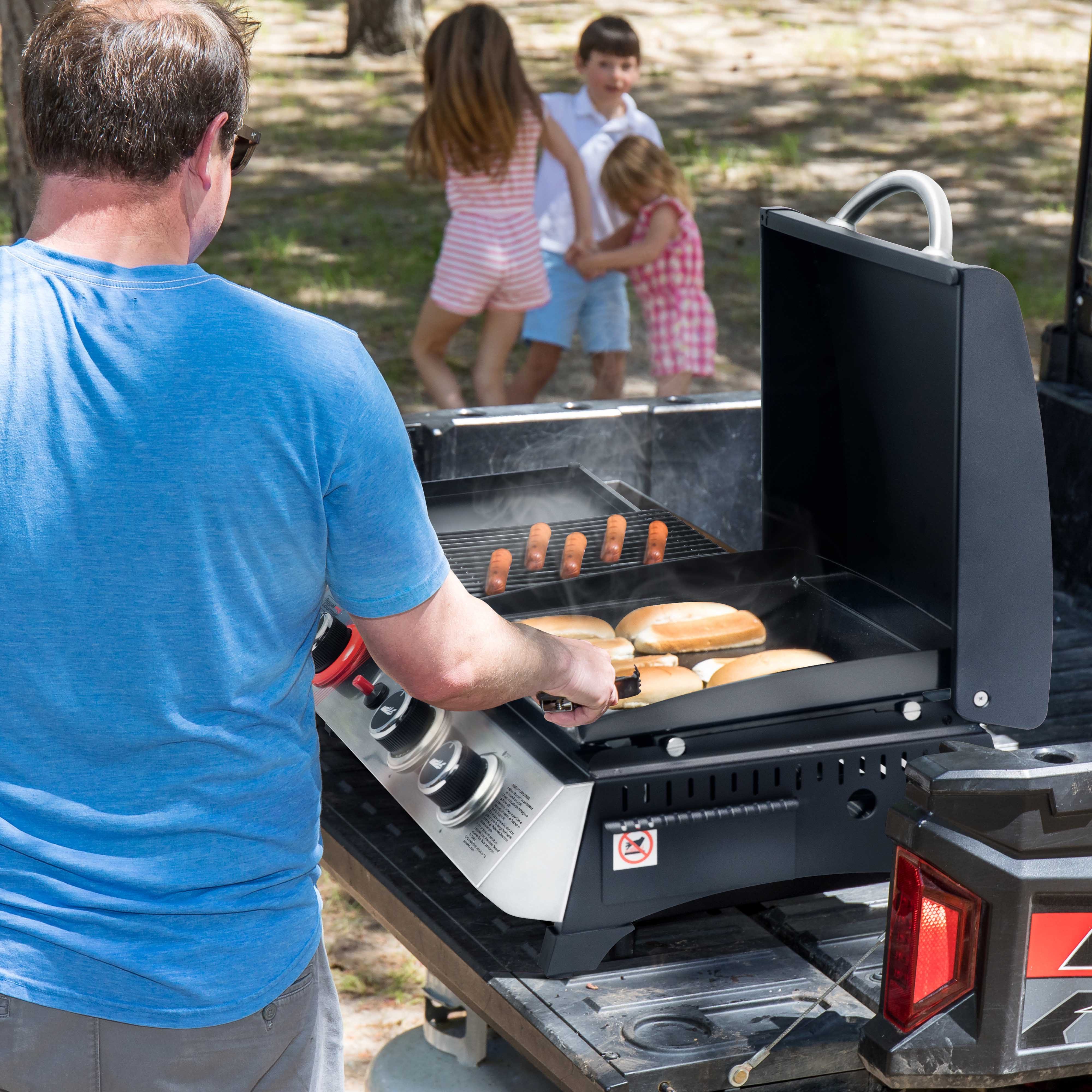 Royal Gourmet Gasgrill 3-Brenner Gasgrill, 3-in-1 Tischgrill für Grillen, Braten und Kochen, Tragbarer Campinggrill mit Klapp-Seitenablage und 8,5 kW Leistung