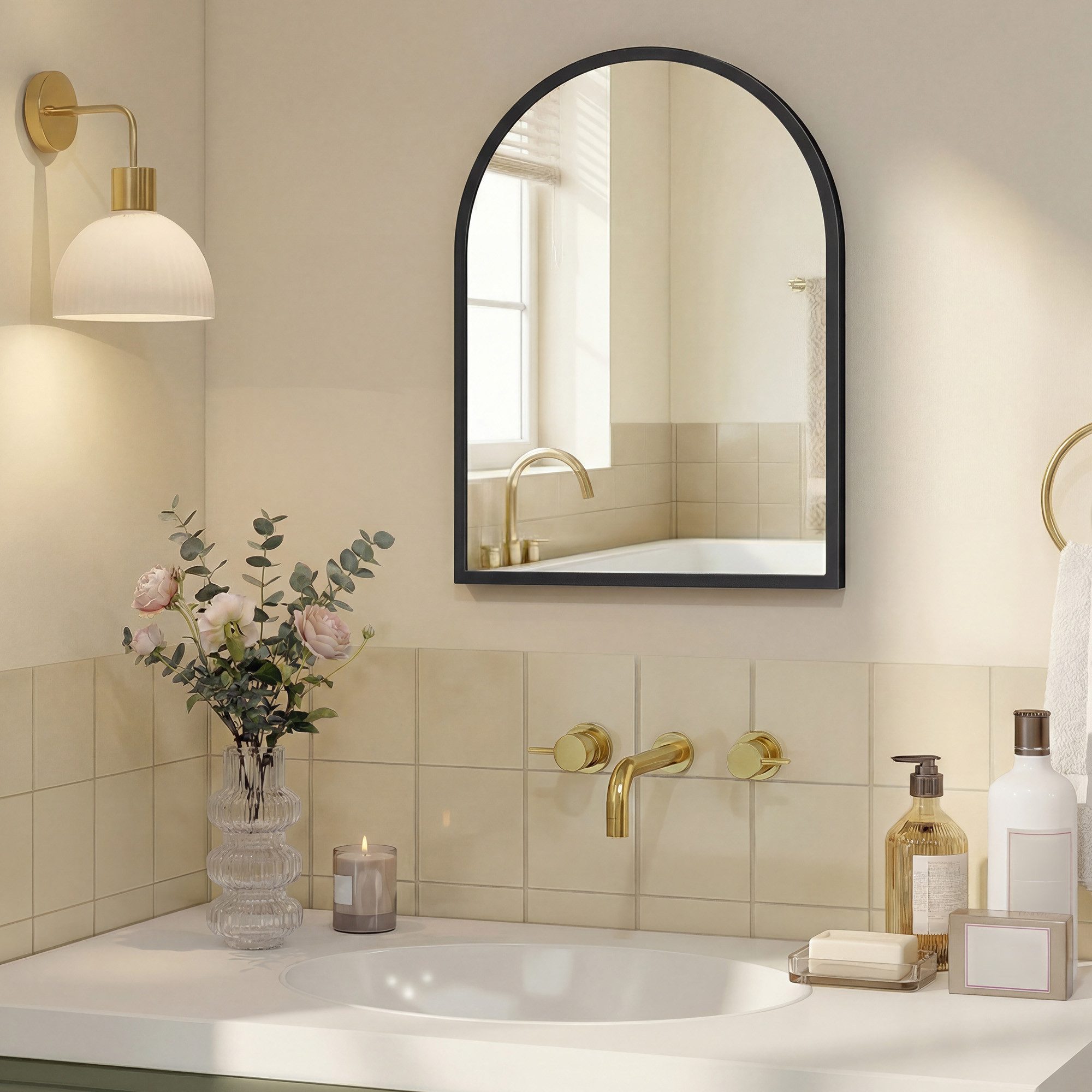 SONGMICS Wandspiegel, Aluminiumrahmen, 91 x 61 cm, mit Sicherheitsfolie, rechteckig/gewölbt