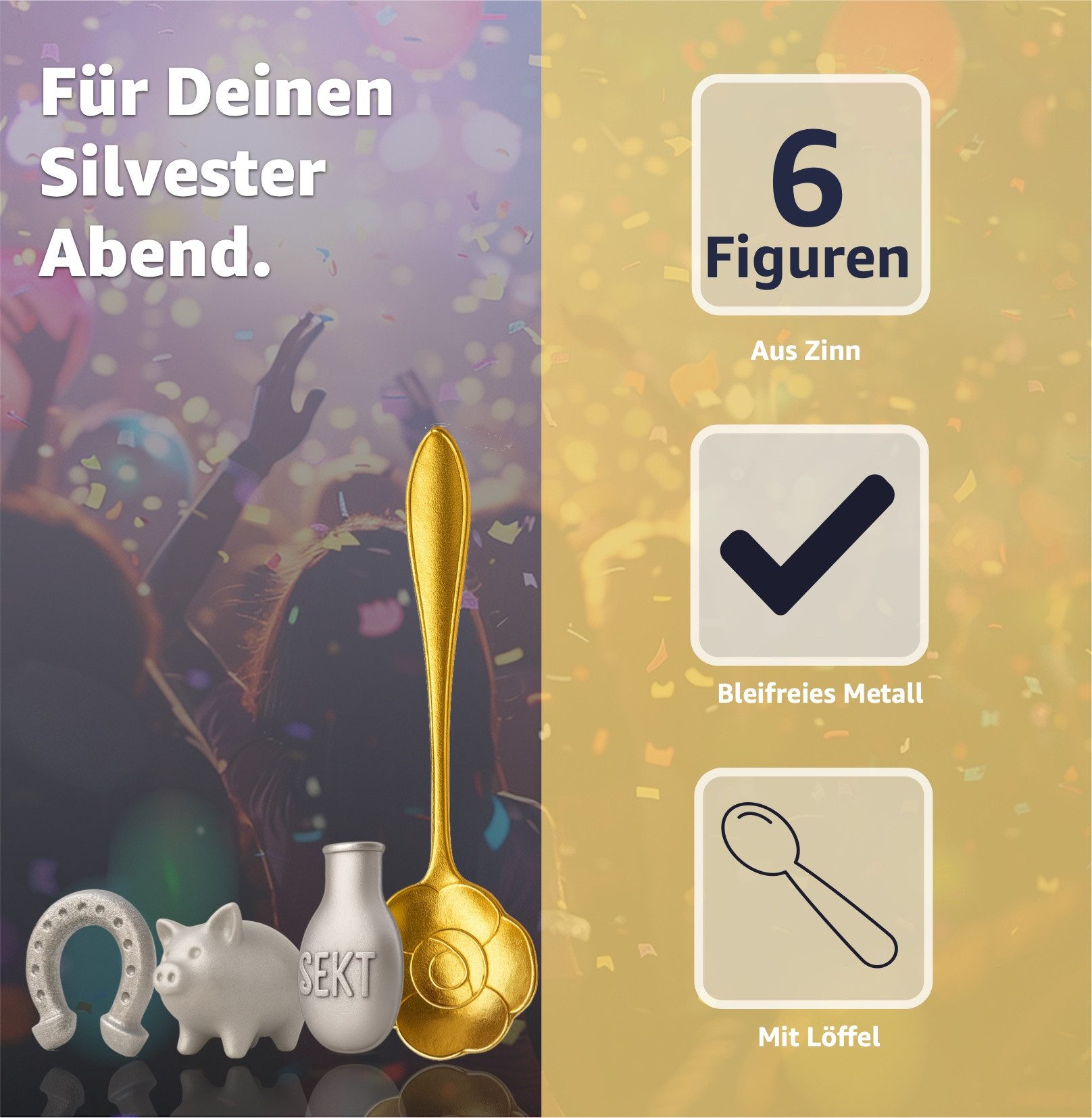 FlameXBurn Spiel Zinngießen Set für Silvester 2025: inkl. Löffel & Orakelbuch Feuerwerk