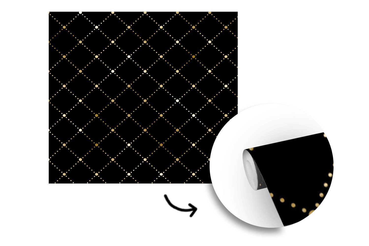 MuchoWow Fototapete Polka dots Schwarz, für Gold Tapete - oder Wandtapete Schlafzimmer, - (5 bedruckt, Wohnzimmer Matt, St), Vinyl