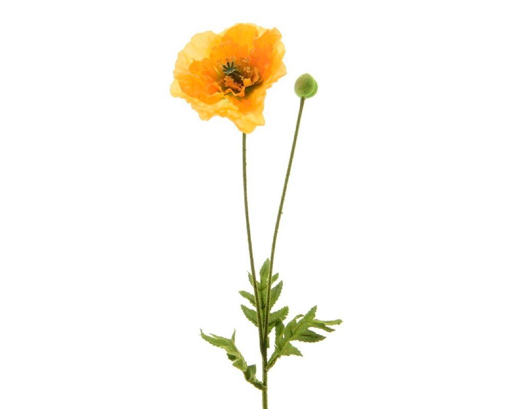 Kunstblume Blume Seidenblume Mohnblume mit Knopse gelb, Kaemingk