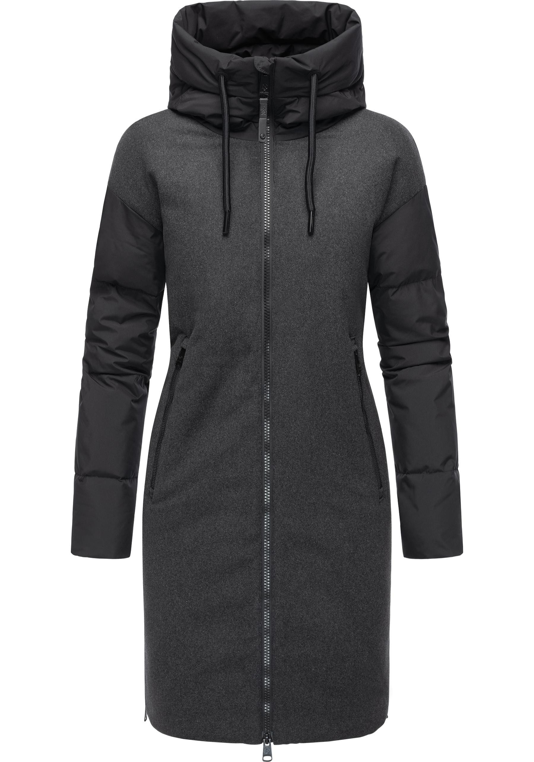 Ragwear Wintermantel Jumana Damen Mantel aus modernem Materialmix mit Kapuze