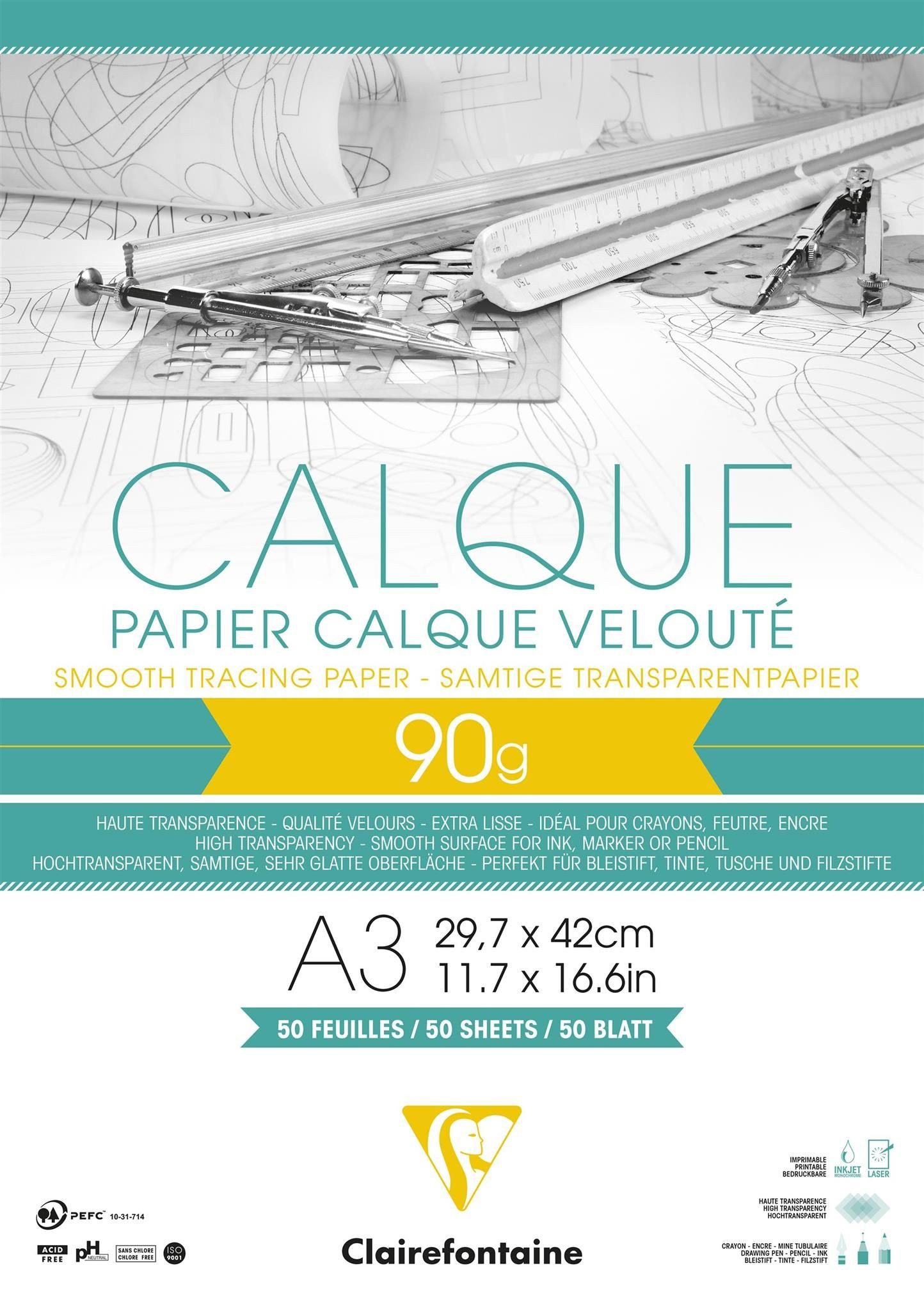 CLAIREFONTAINE Designpapier Clairefontaine Block Kalkpapier A3 90/95g 50Bl