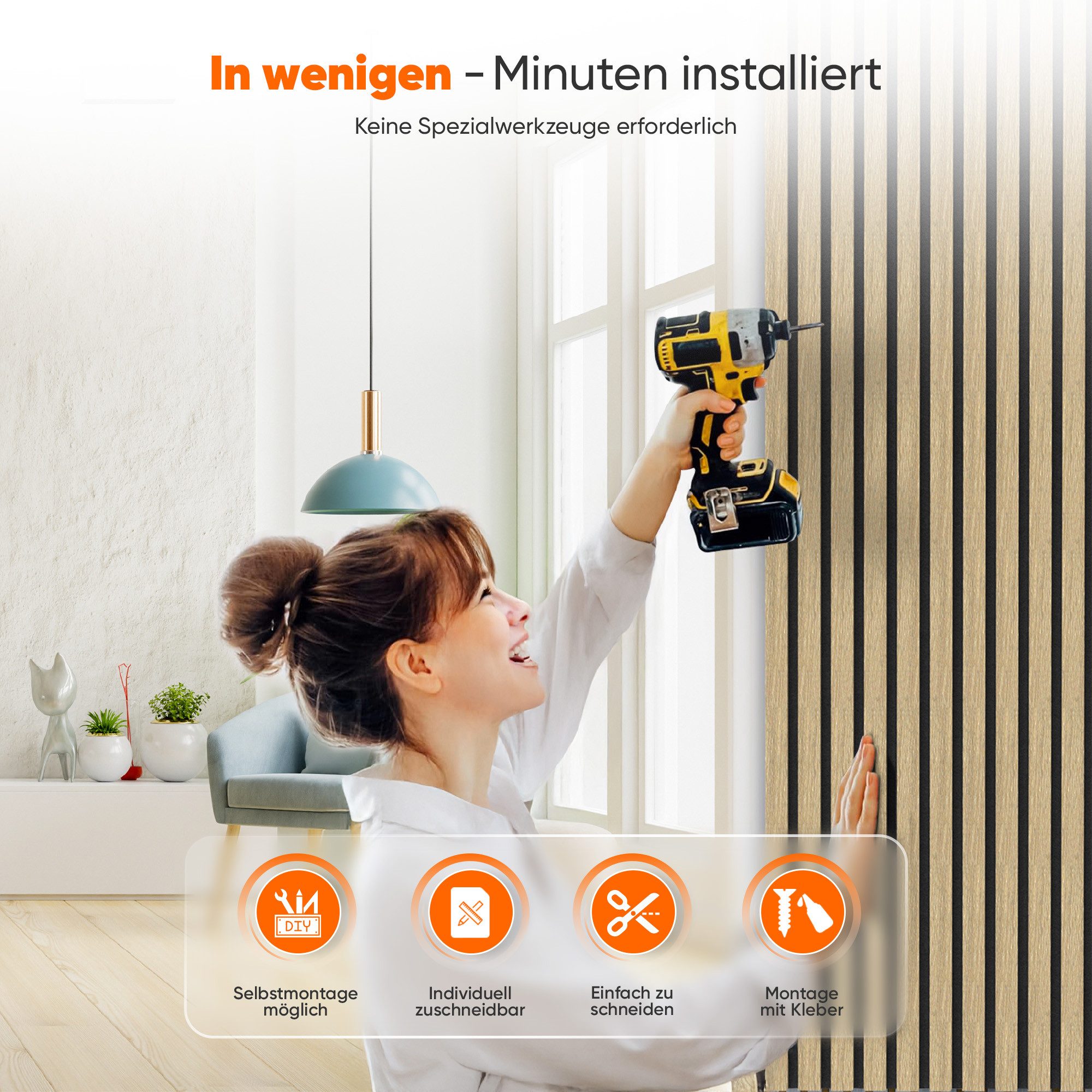 IZODEKOR 3D Wandpaneel Akustikpaneele in Holzoptik mit Filz – Schalldämmung & Raumakustik, BxL: 60x120 cm, 0,72 qm, (Set, Akustikpaneele als Set) schallabsorbie – Bild 5 von 5