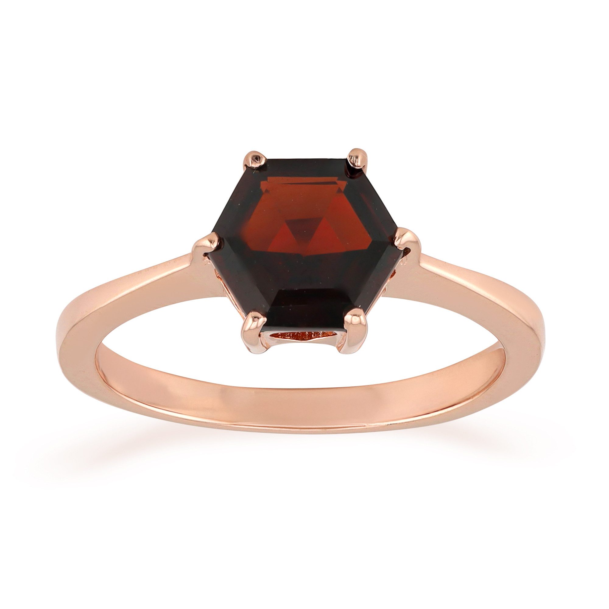 Cavill Solitärring Granat Damenring 1,44 ct, Hexagon-Schliff, rosévergoldert, Silber 925 (1-tlg)