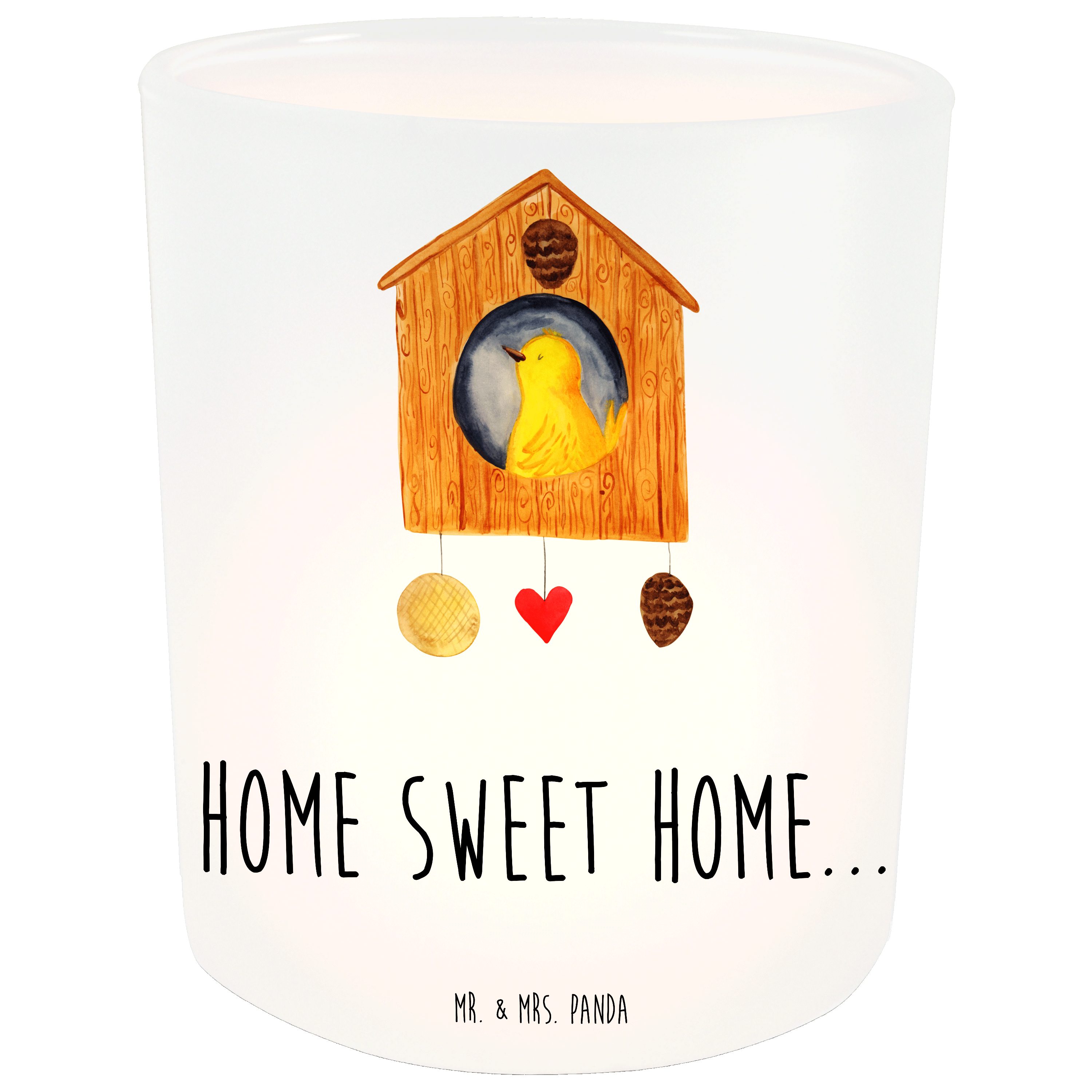 Mr. & Mrs. Panda Windlicht Vogelhaus sweet Home - Transparent - Geschenk, Kerzenlicht, Windlicht (1 St)