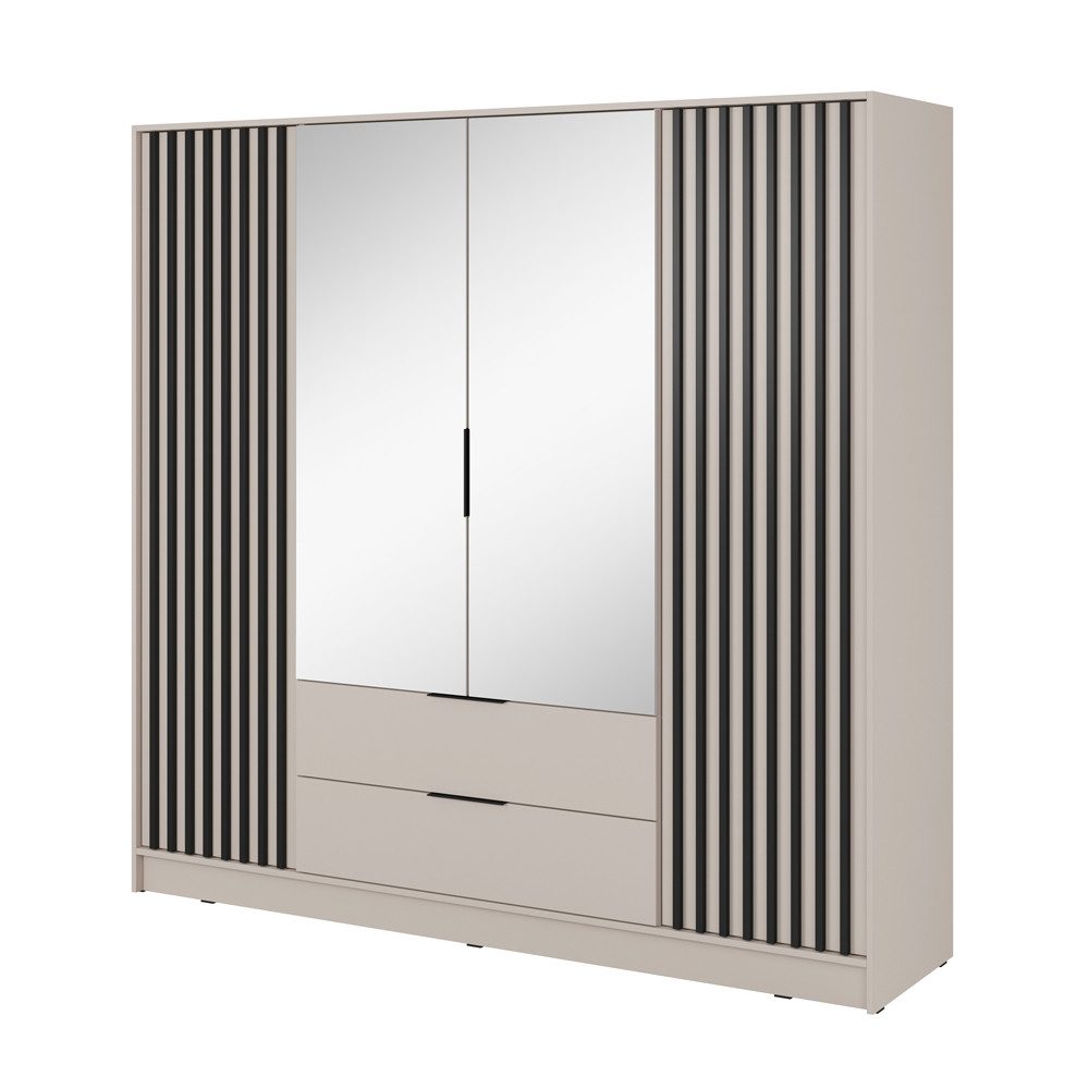 Lomadox Kleiderschrank NAMUR-160 in Kaschmir, mit Spiegel und Lamellen, 206 cm breit, 4-türig