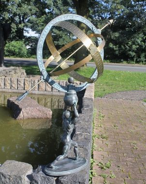 Bronzeskulpturen Skulptur Bronzefigur Sonnenuhr von einem Mann getragen