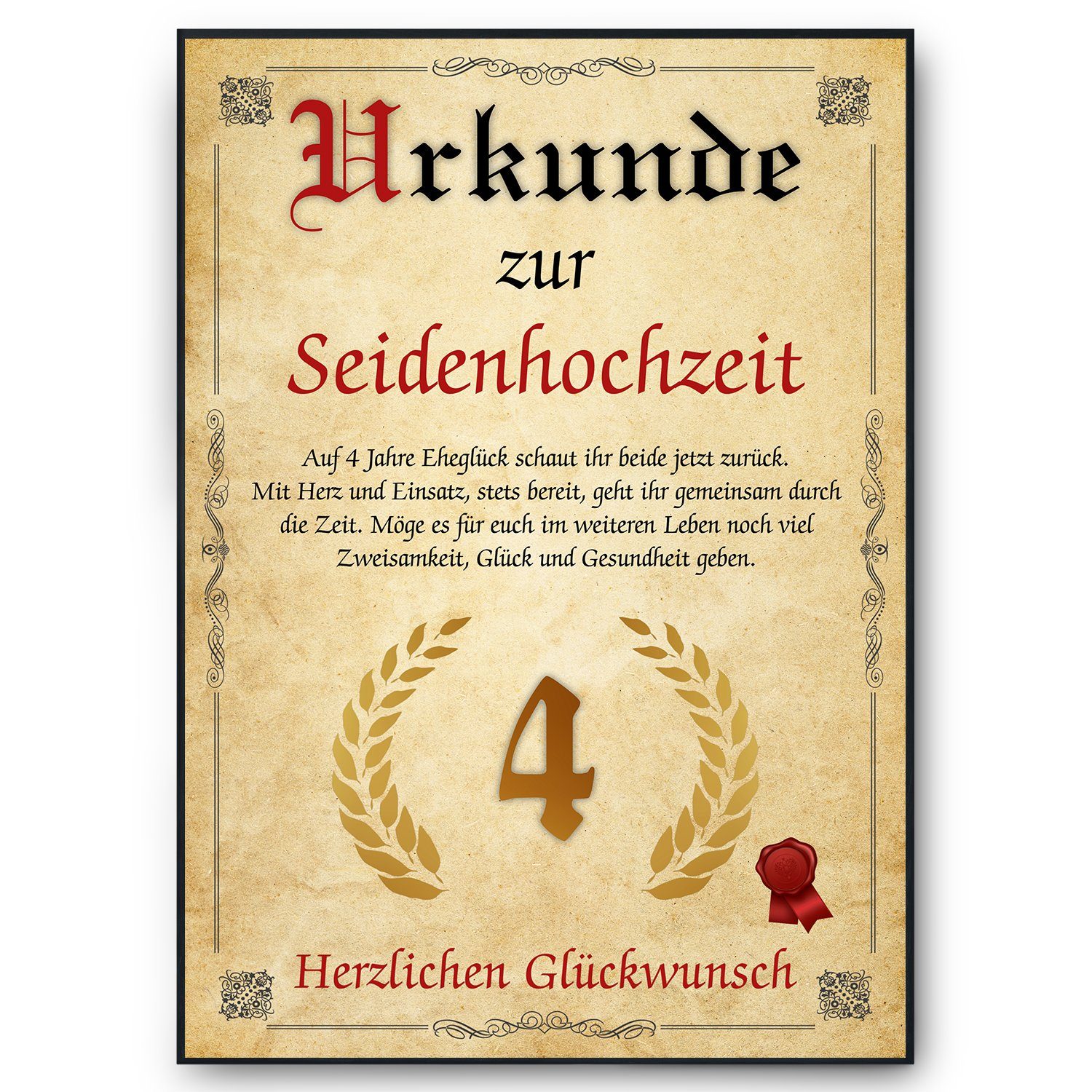 Tigerlino Poster Urkunde zum 4. Hochzeitstag günstig online kaufen
