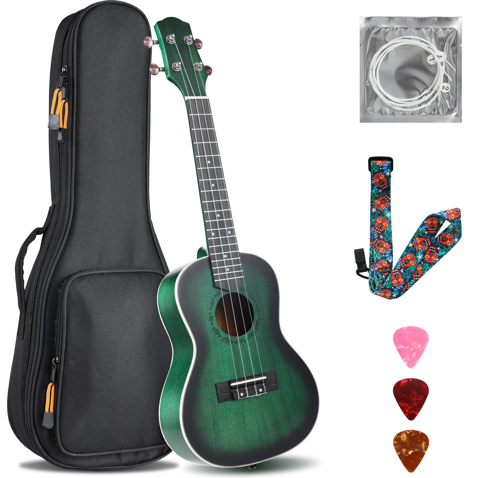 TLGREEN Ukulele mit Gigbag, Gurt, Kinder Erwachsene Anfänger, 23 Zoll Sopran Ukulele Handcraft
