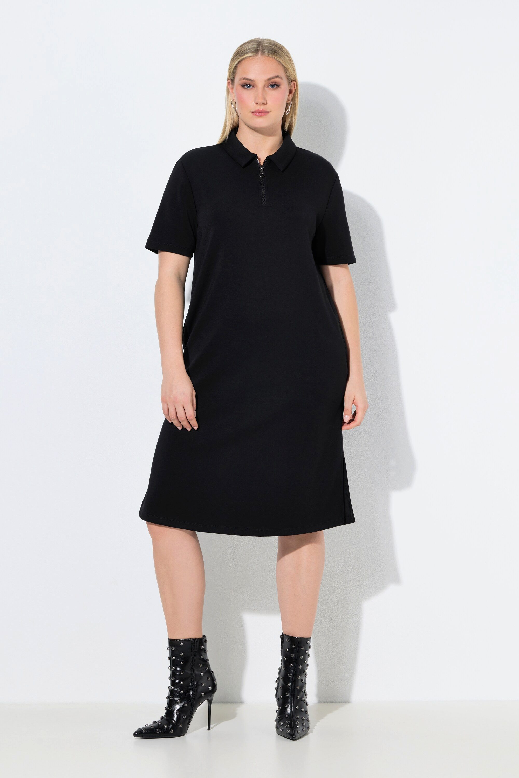 Ulla Popken Minikleid Sweatkleid Polokragen Zipper Halbarm Modalmix