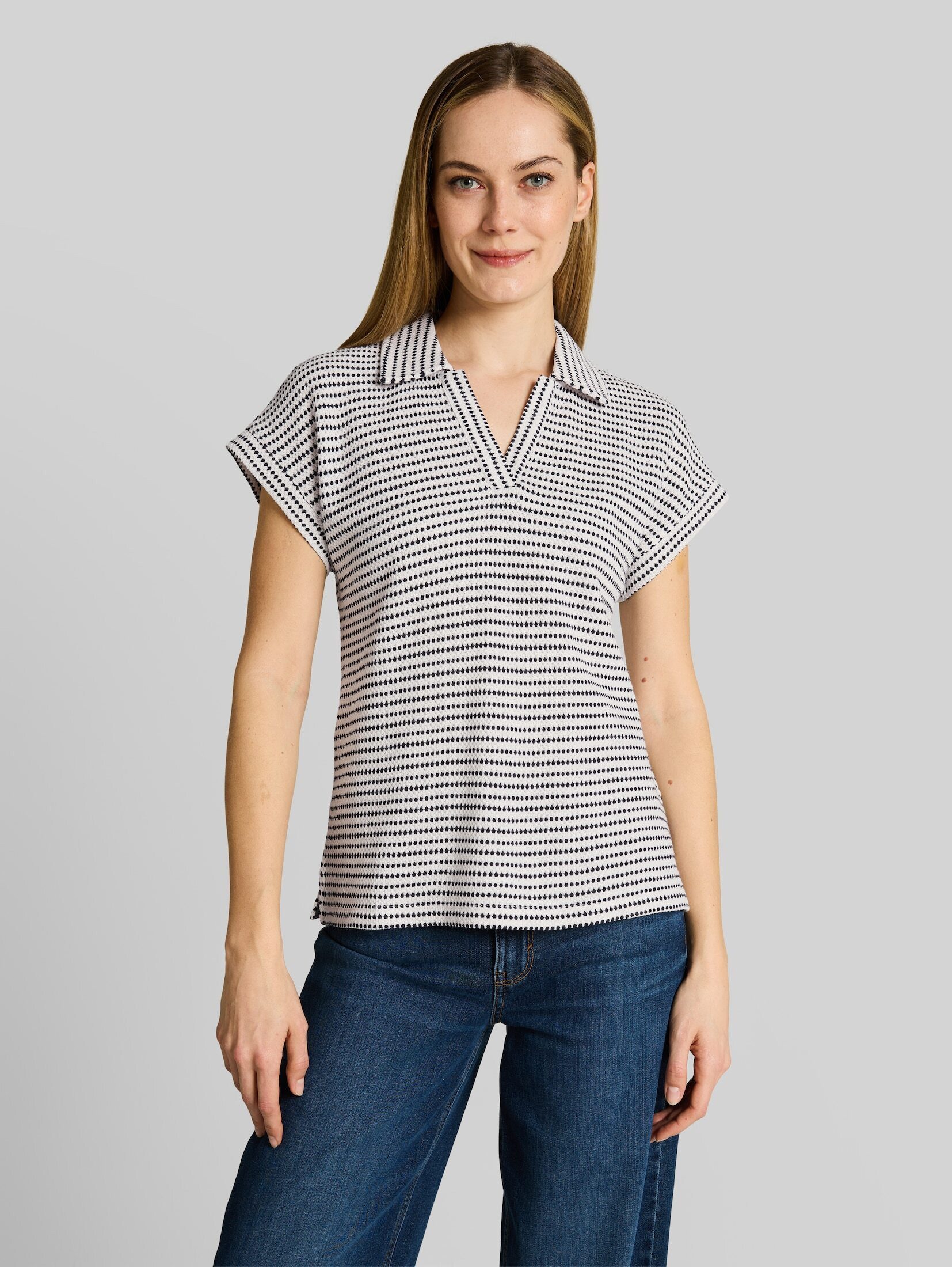 TOM TAILOR T-Shirt T-Shirt Loose Fit Jacquard T-Shirt mit Polokragen