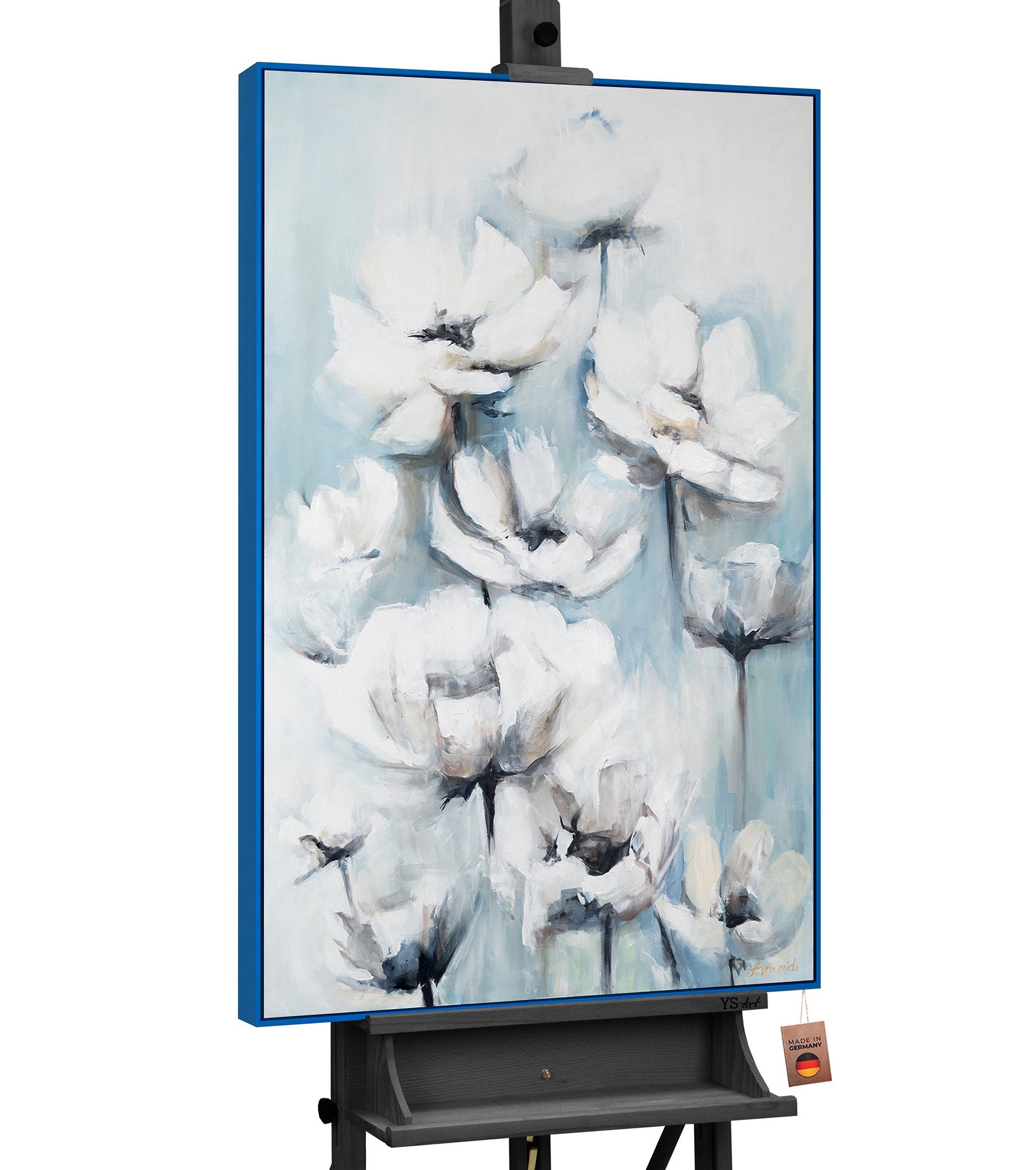 Gemälde YS-Art Rahmen Blau Mit in Blumen Blumige Zärtlichkeit,