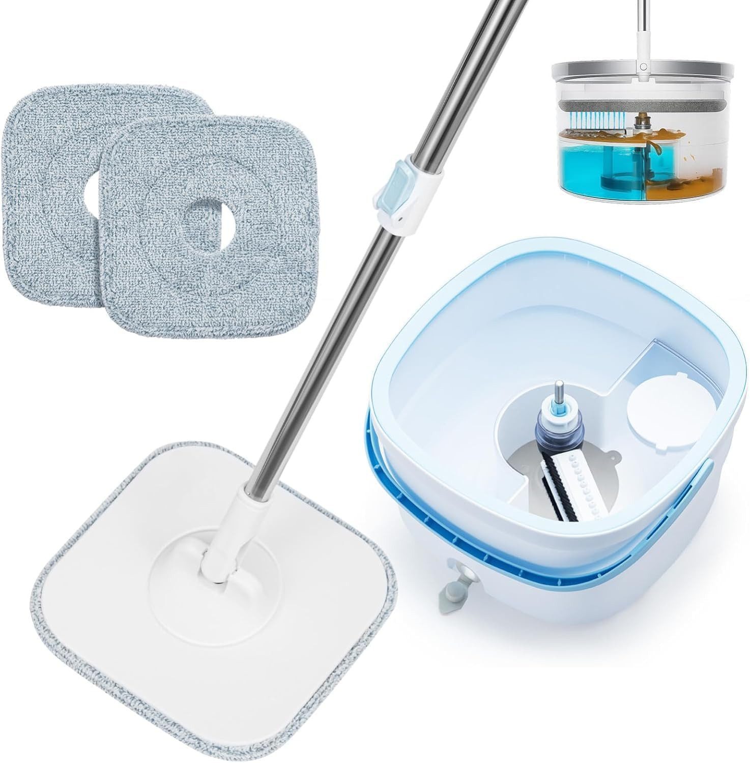 Youyijia 360° Drehbarer Wischmopp mit Eimer Set Moppaufsatz