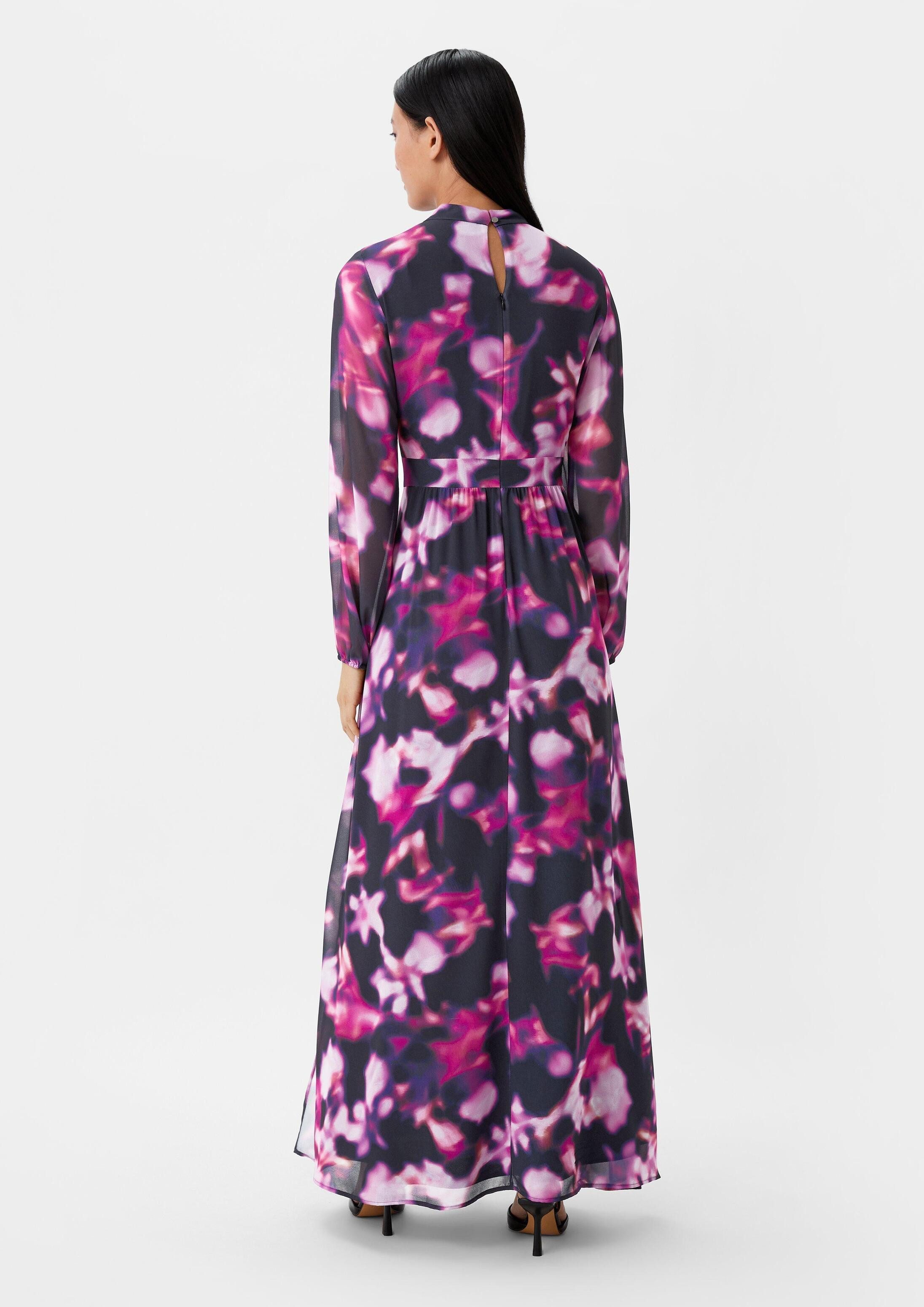 comma Maxikleid Kleid Gemustertes Chiffonkleid mit Drapierung