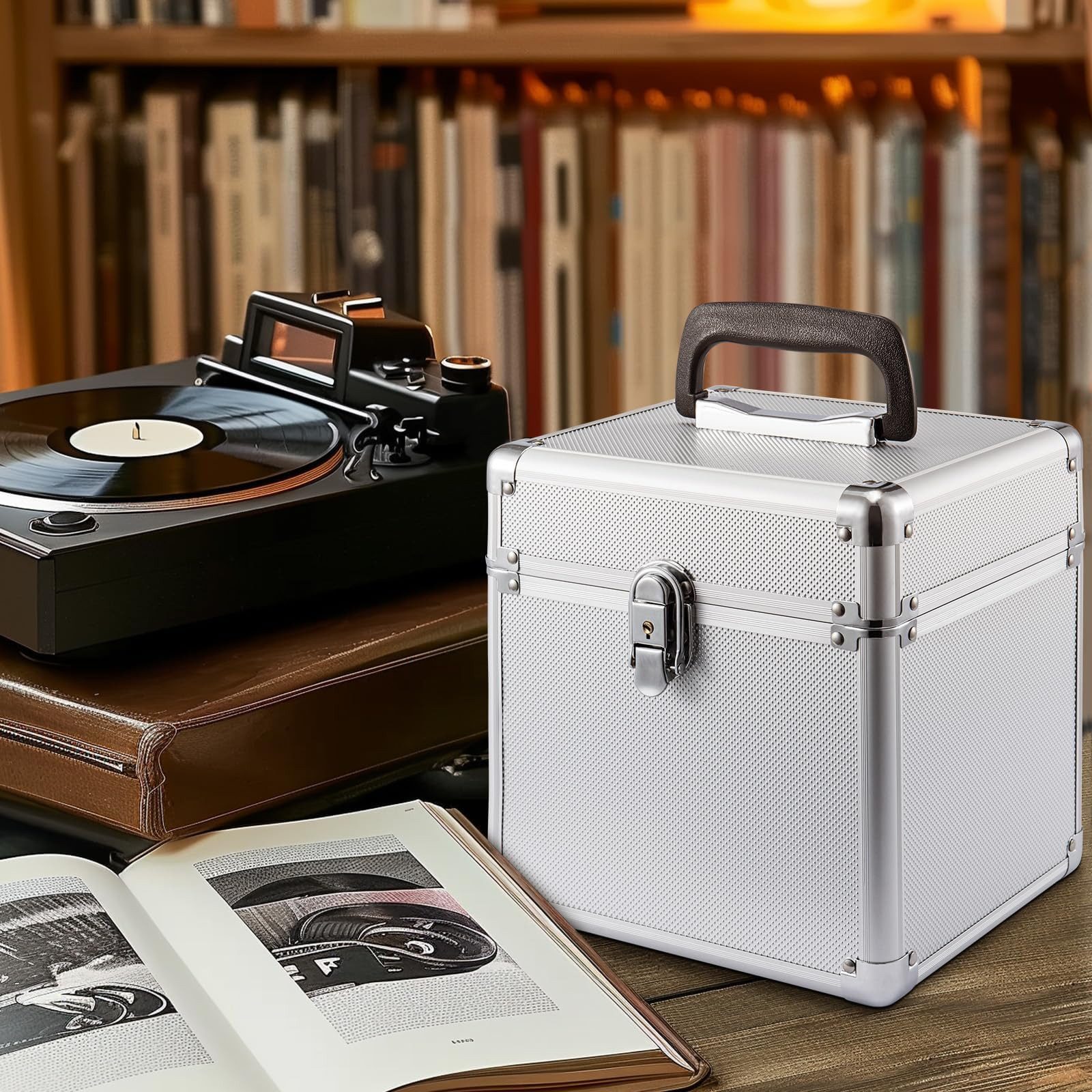 Youyijia Aufbewahrungsbox 50 LP Plattenkoffer Schallplattenkoffer günstig online kaufen