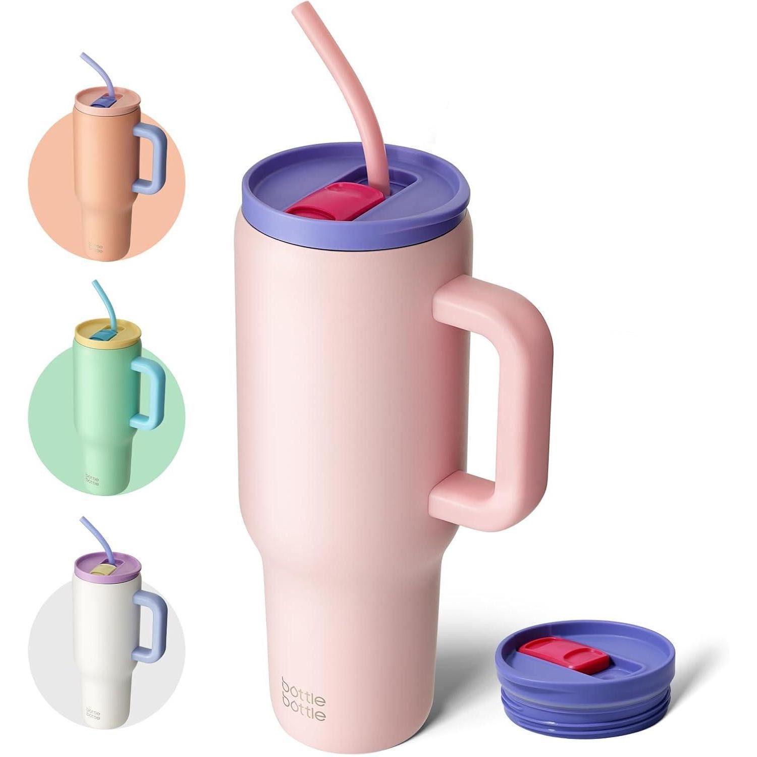 LuxusKollektion Thermobecher Thermobecher Edelstahl 40oz Griff Strohhalm BPAfrei Lilie