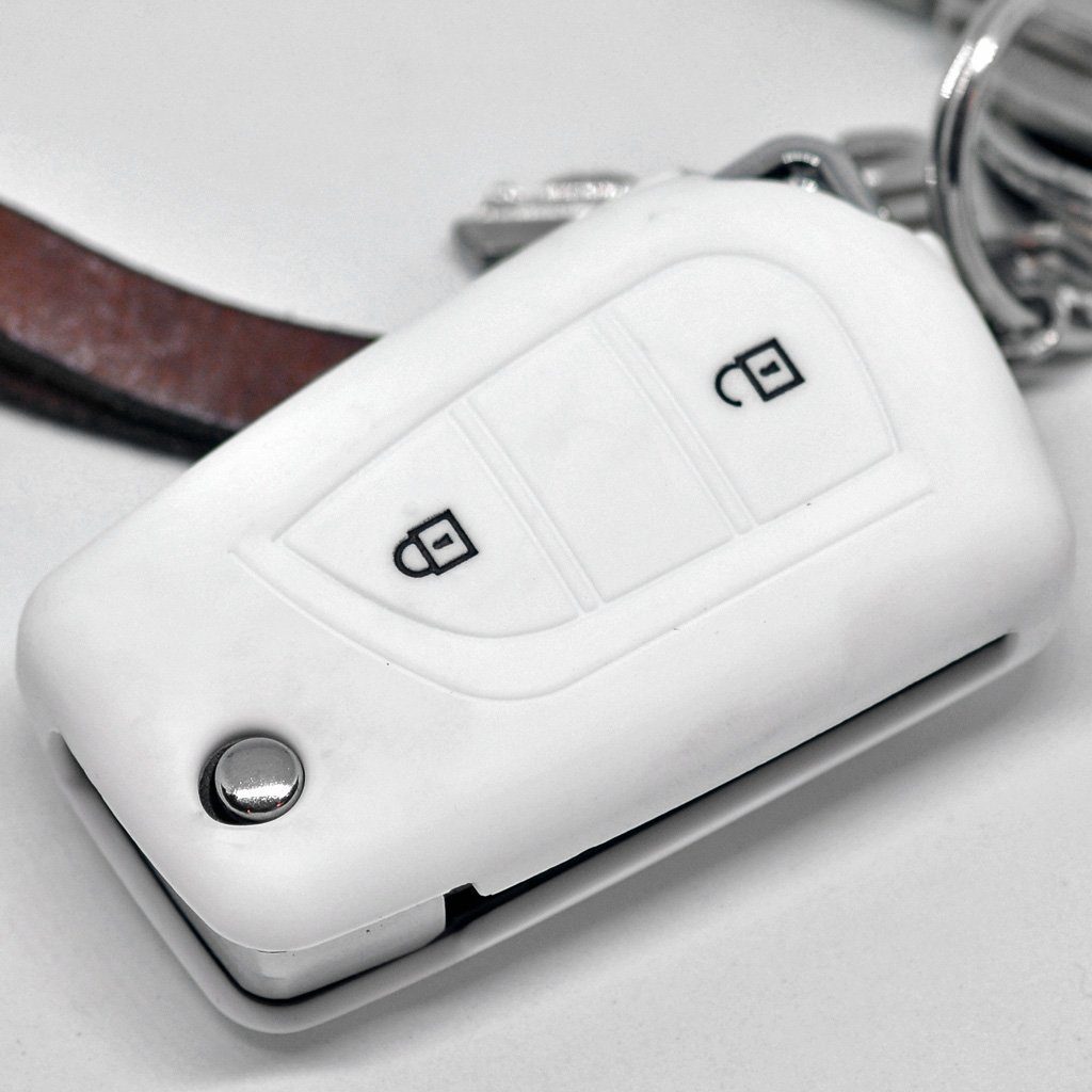 mt-key Schlüsseltasche Autoschlüssel Softcase Silikon Schutzhülle Weiß, für Toyota Aygo Citroen C1 Peugeot 108 2 Tasten Klappschlüssel