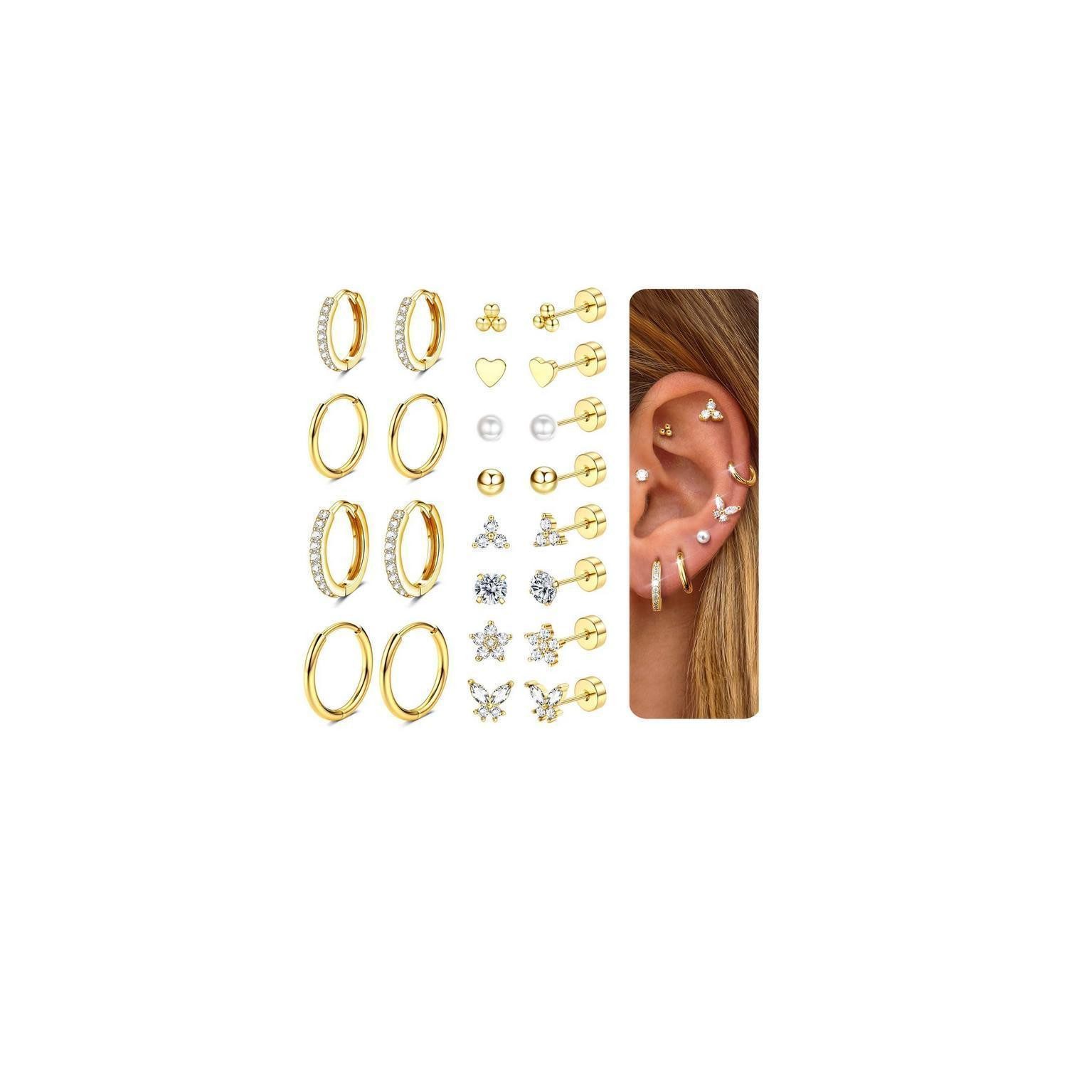 LuxusKollektion Schmuckset Ohrringe 12 Paar 14K Gold Silber Set