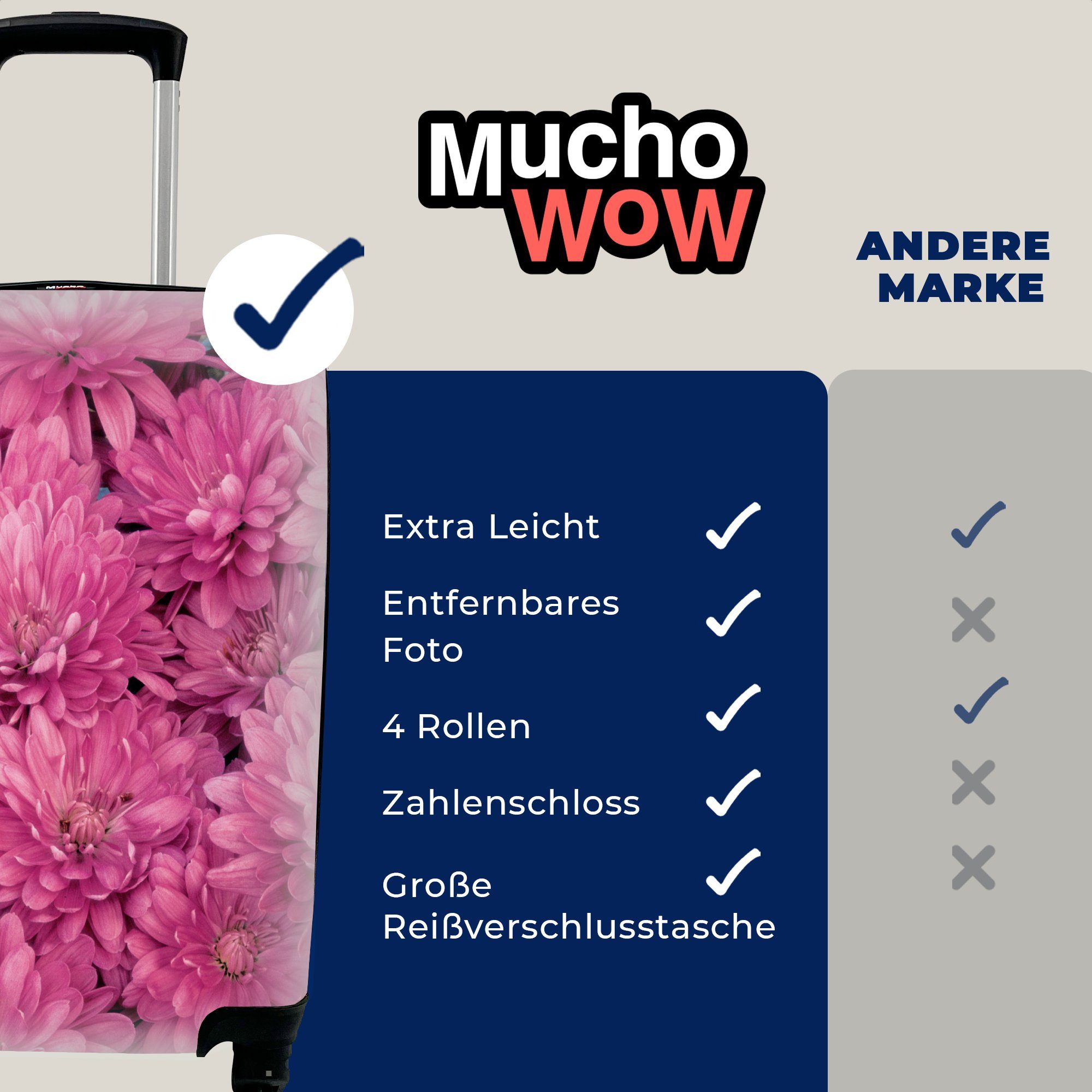 Chrysantheme, Blühende Ferien, mit rosa MuchoWow Handgepäckkoffer Trolley, rollen, 4 Rollen, Handgepäck für Reisetasche Reisekoffer