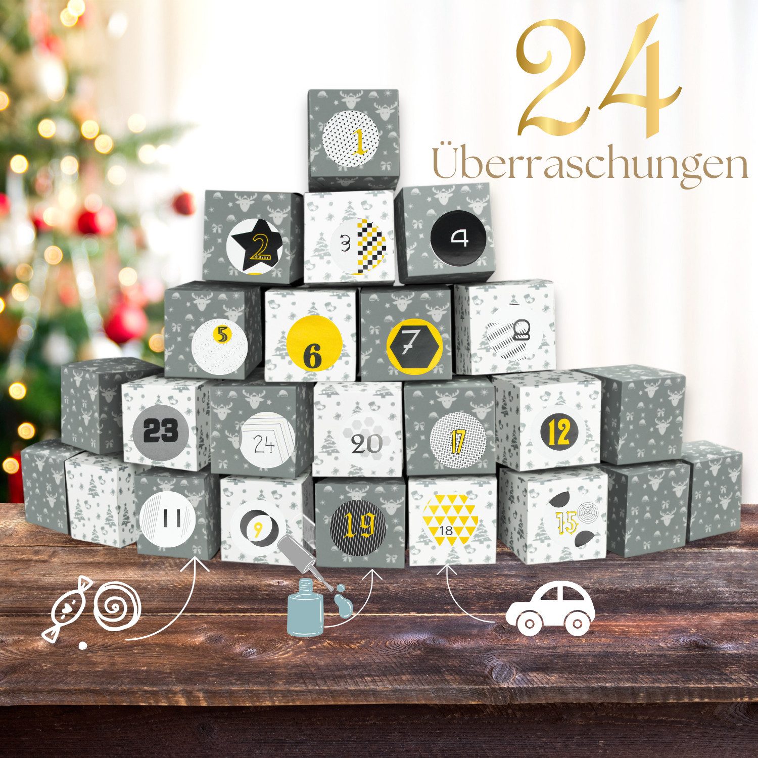 Fomax DIY-Adventskalender Kartons zum selber basteln, 24 elegante Kartons