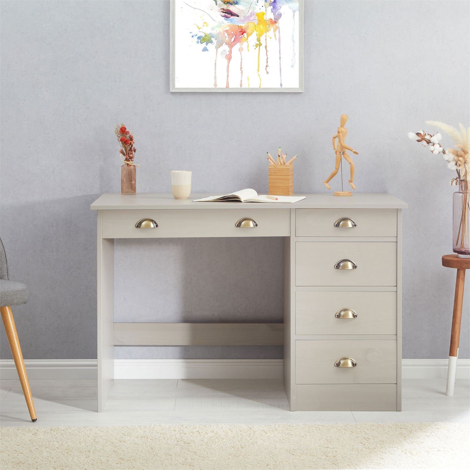 IDIMEX Schreibtisch LANA, Bürotisch mit 5 Schubladen Landhausstil Massivhol günstig online kaufen