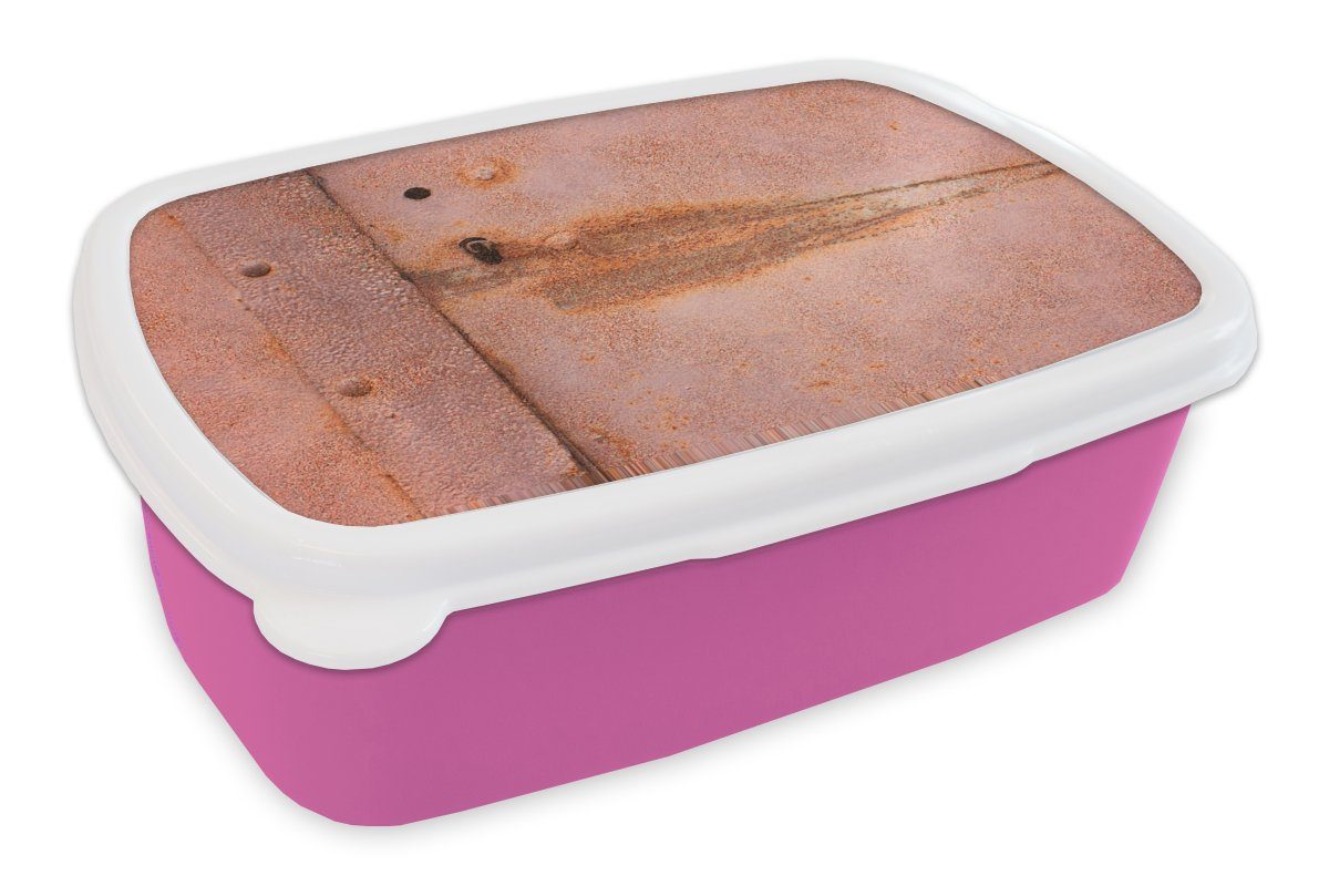 MuchoWow Lunchbox Metall - Rost - Industrie, Kunststoff, (2-tlg), Brotbox für Erwachsene, Brotdose Kinder, Snackbox, Mädchen, Kunststoff rosa