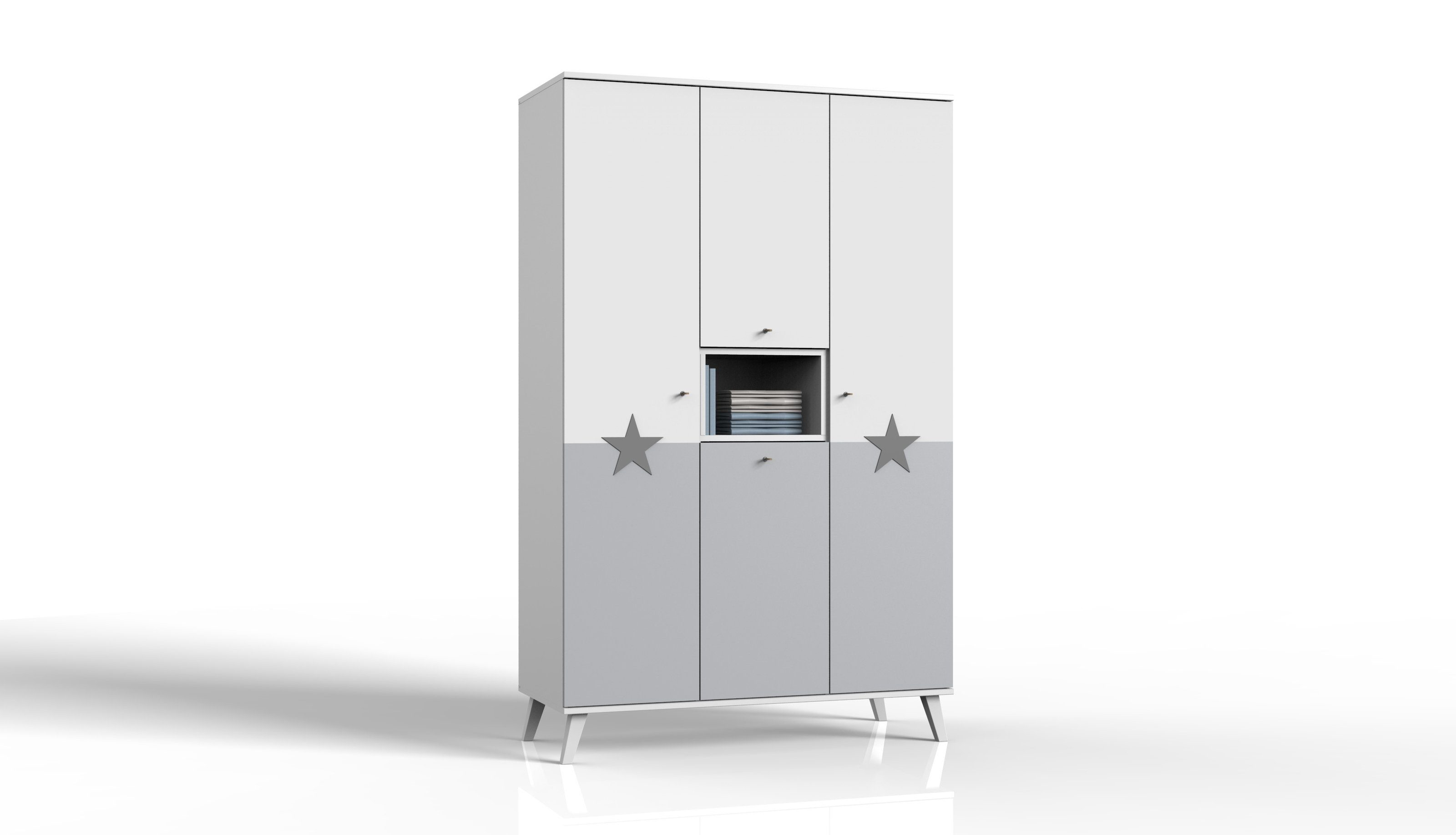 freiraum Drehtürenschrank Rocky (BxHxT: 125x202x55 cm) in WEISS + LIGHT GREY mit 4 Türen und 4 Einlegeböden