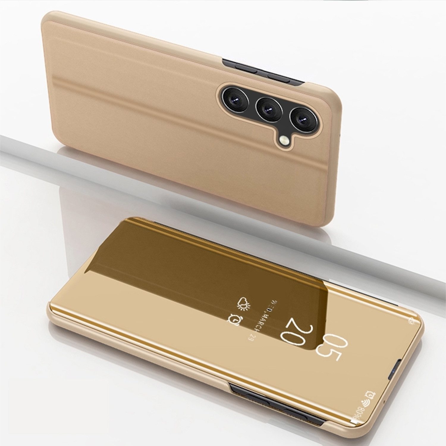 Handyhülle Für Samsung Galaxy S25 View Smart Spiegel Wake UP Funktion Hülle Gold