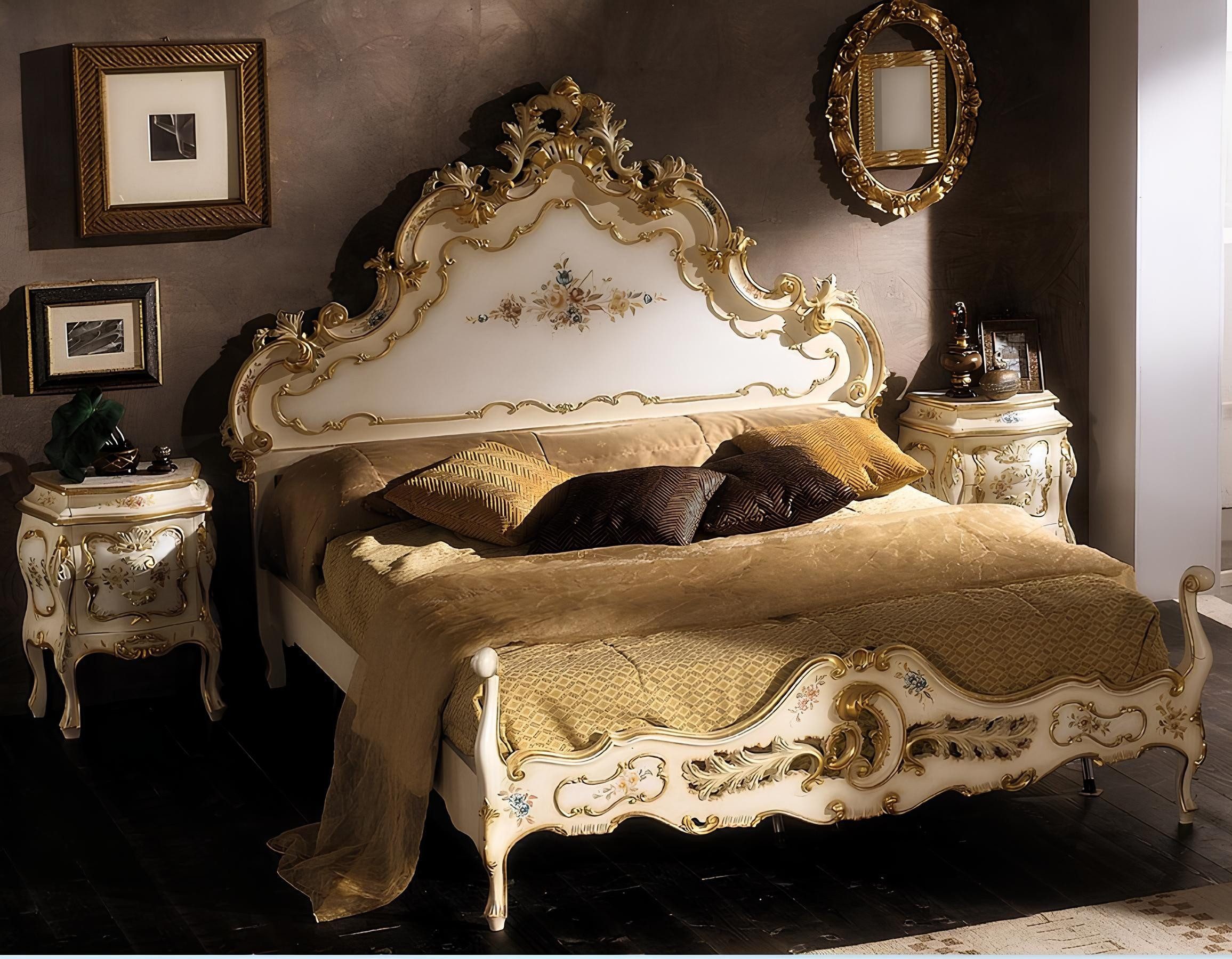 JVmoebel Schlafzimmer-Set in Weiß von Vaccari Giovanni aus Italien, (Set, 1-tlg., Bett), Made in Italy