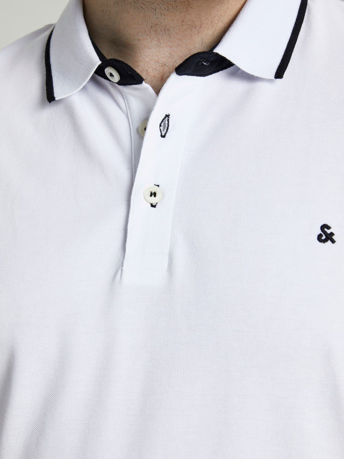 Pique + Hemd Weiß Jack Shirt Sommer JJEPAULOS Polo Jones in Fit & (1-tlg) 3615 Poloshirt