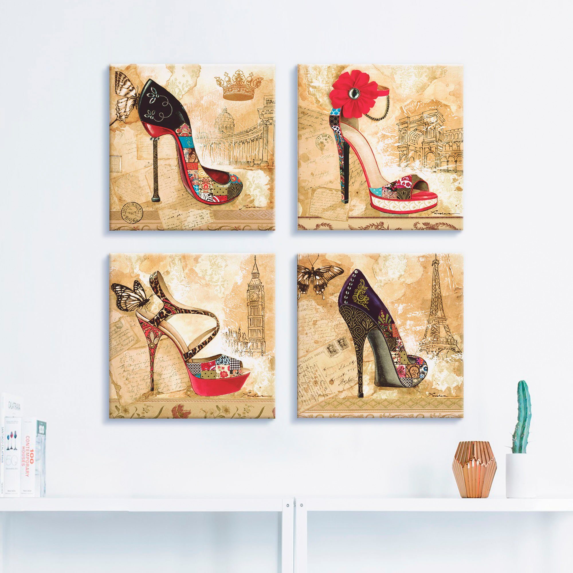 Artland Leinwandbild Veränderliche Zeiten Stiletto, Mode (4 St), 4er Set, verschiedene Größen